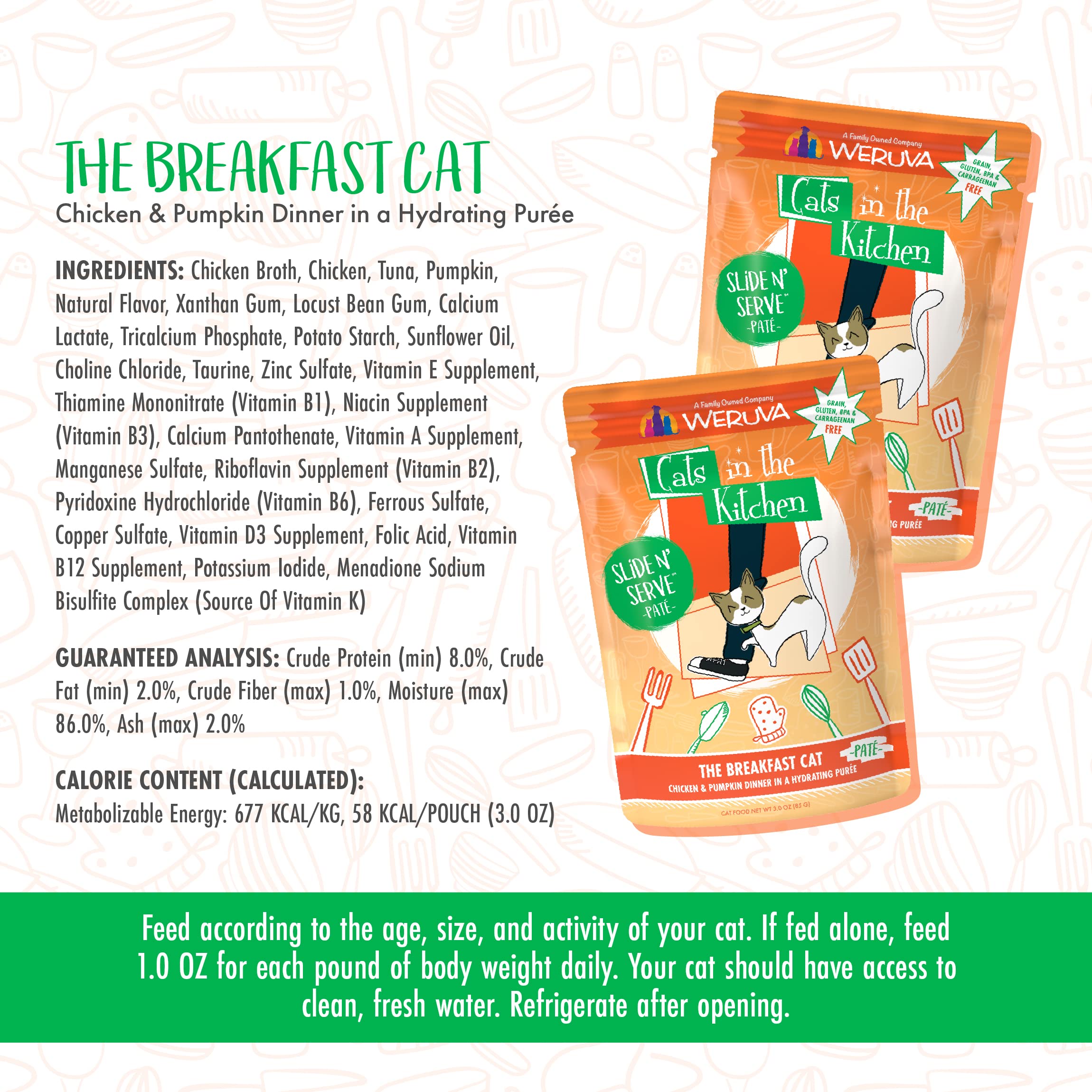Weruva Cats in The Kitchen Pat  , The Breakfast Cat with Chicken & Pumpkin, 3oz Pouch (Pack of 12)