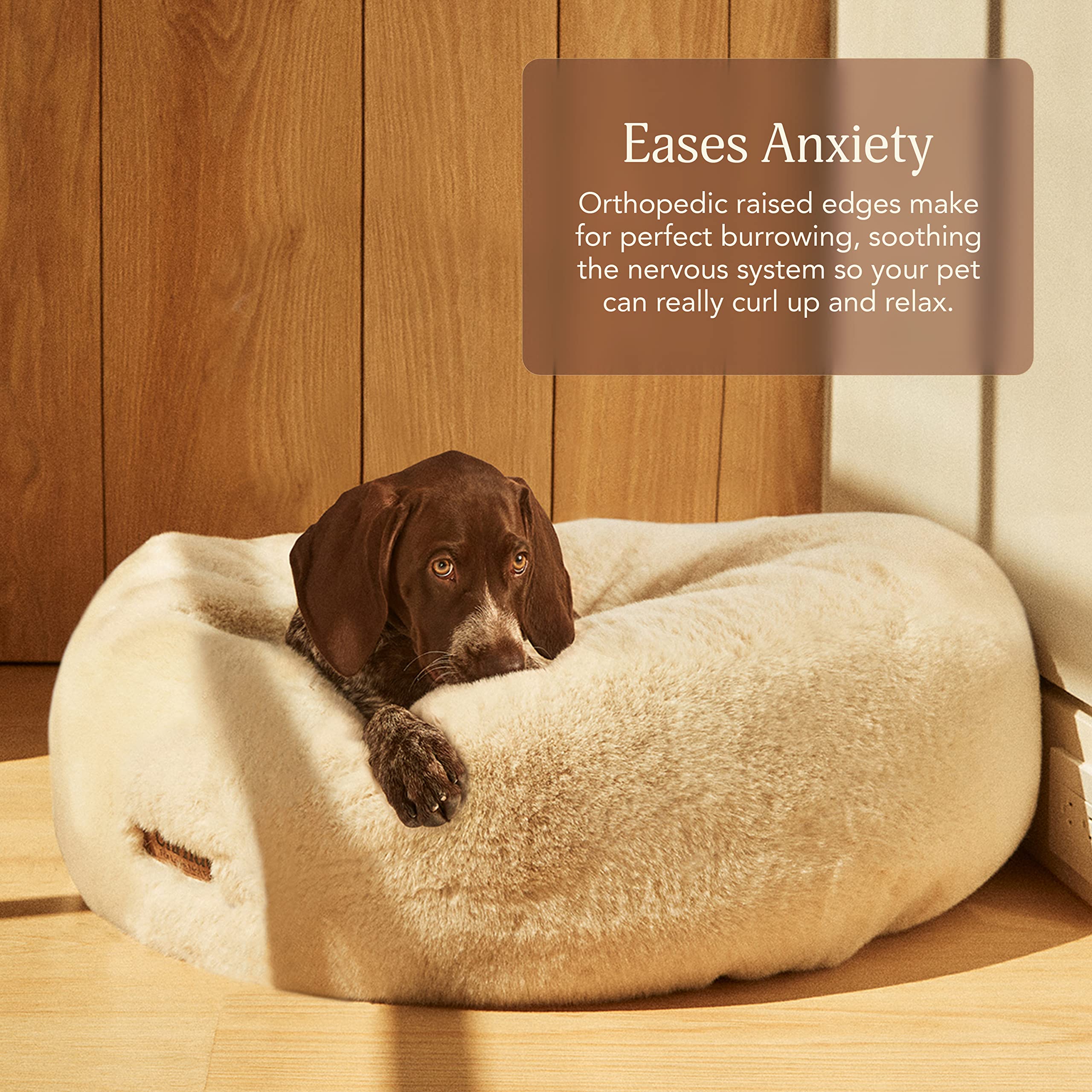 Unhide Floof Pet Bed - Medium (28' X 10') - Extra Soft Dog Bed - Removable Faux Fur Cover - Machine Washable - Helps Ease Pet