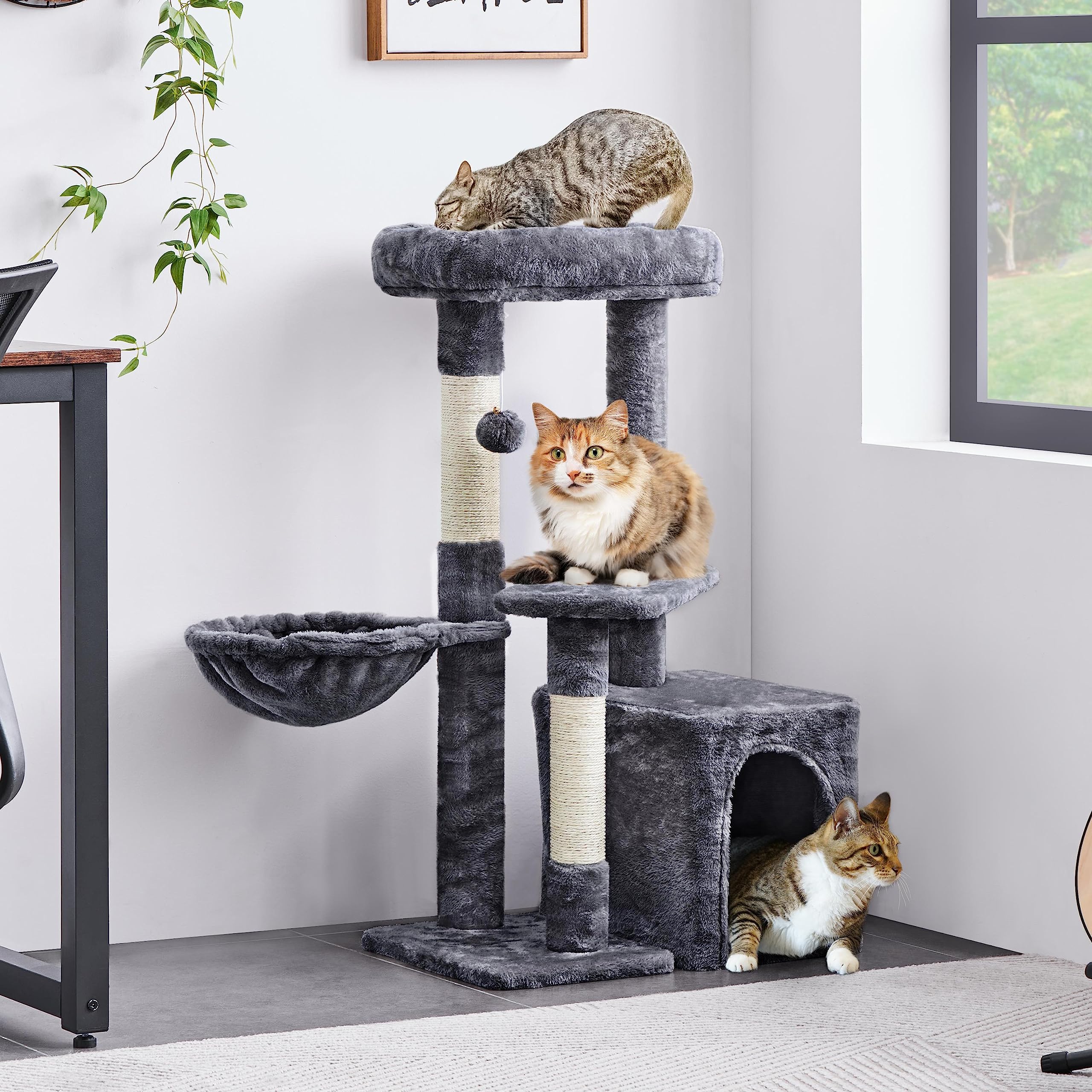 Topeakmart Cat Tree 33In Cat Tower, Multi-Level Cat Condo With Extra Scratch Boards And Sisal Posts As Kitty Activity Center