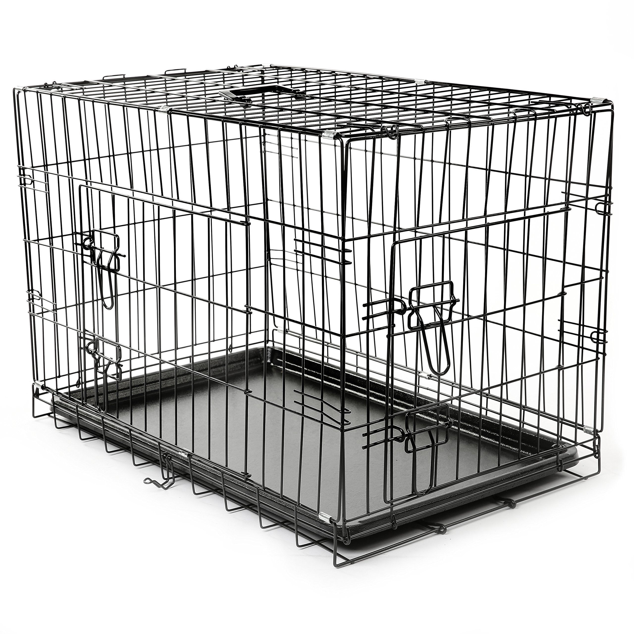 Tresko Dog Cage 77 X 48 X 54 Cm Foldable With 2 Doors Transport Cage Car Dog Box With Base Tray Transport Box Wire Cage