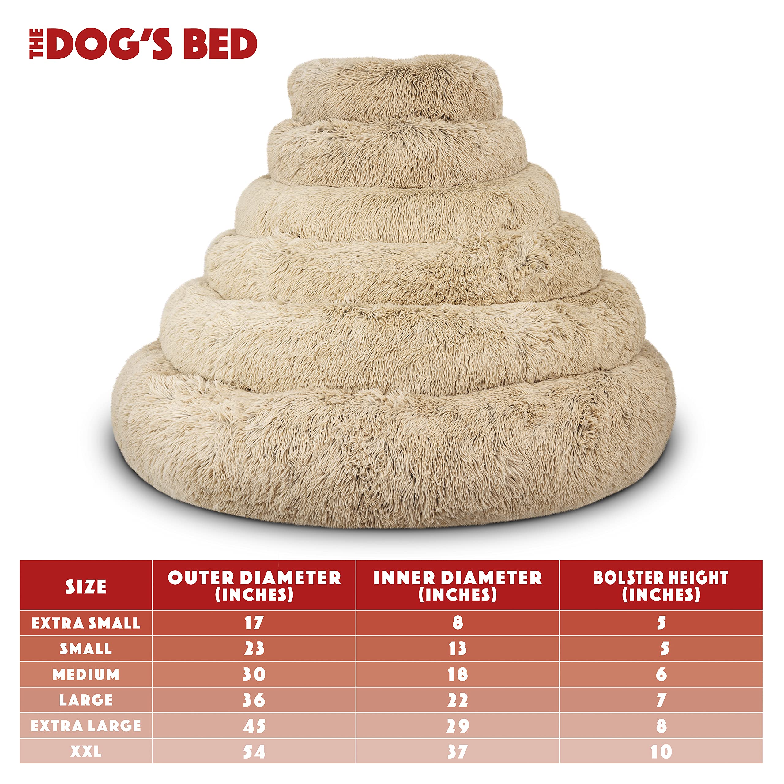 The Dogs Bed Sound Sleep Donut Dog Bed, Med Dog Beige Fur Calming Nest Bed, Veterinary Approved