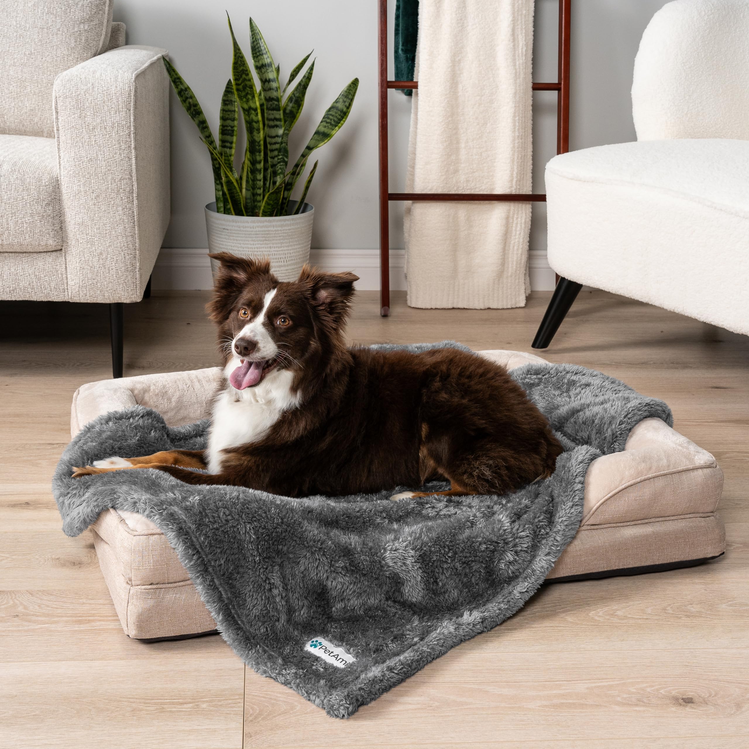 PetAmi Dog Blanket for Large Medium Dogs Grey, Fluffy Soft Puppy Blanket, Sherpa Fleece Cat Blanket for Kitten Doggie, Calming P