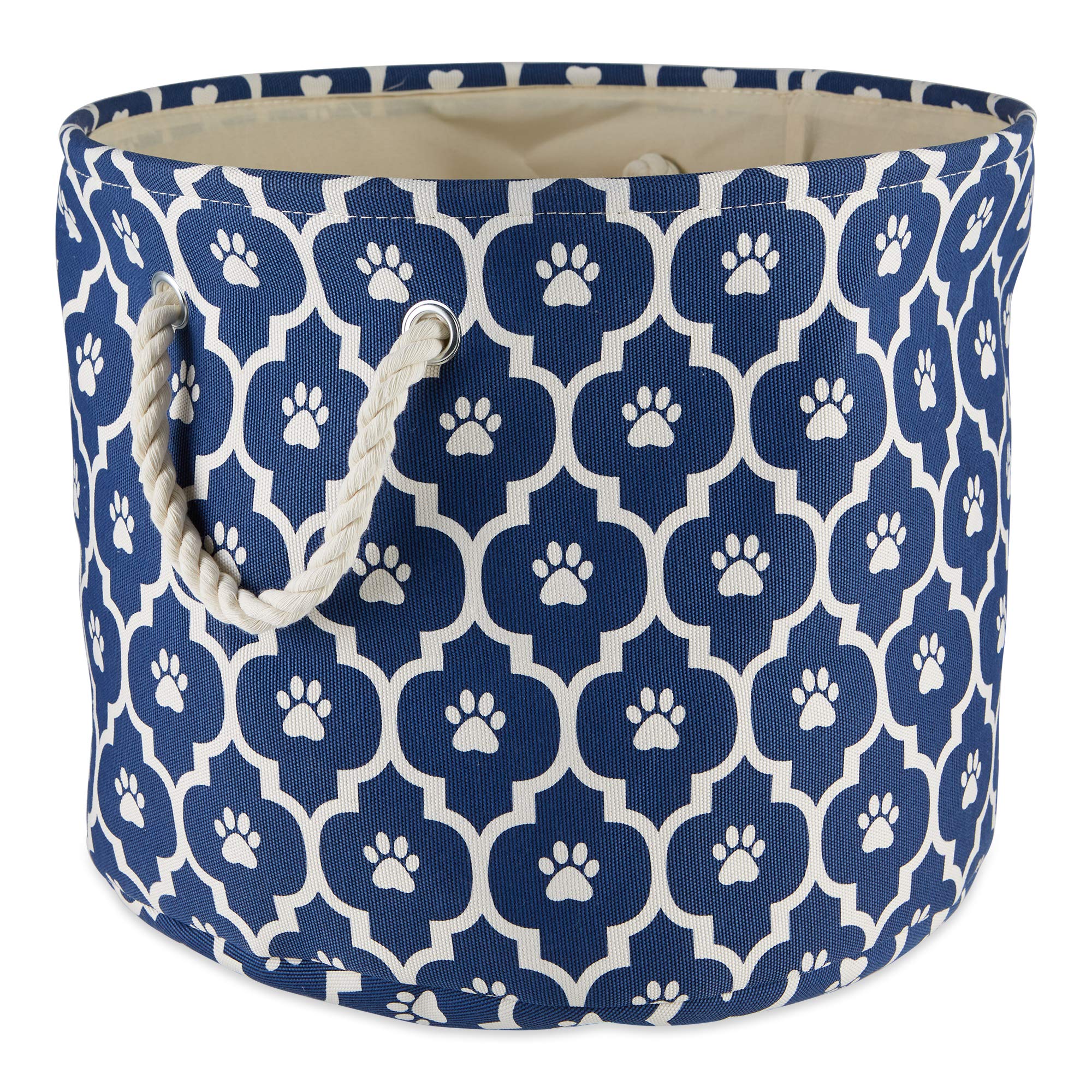 Bone Dry Pet Storage Collection Lattice Paw Print, Nautical Blue, Small Round