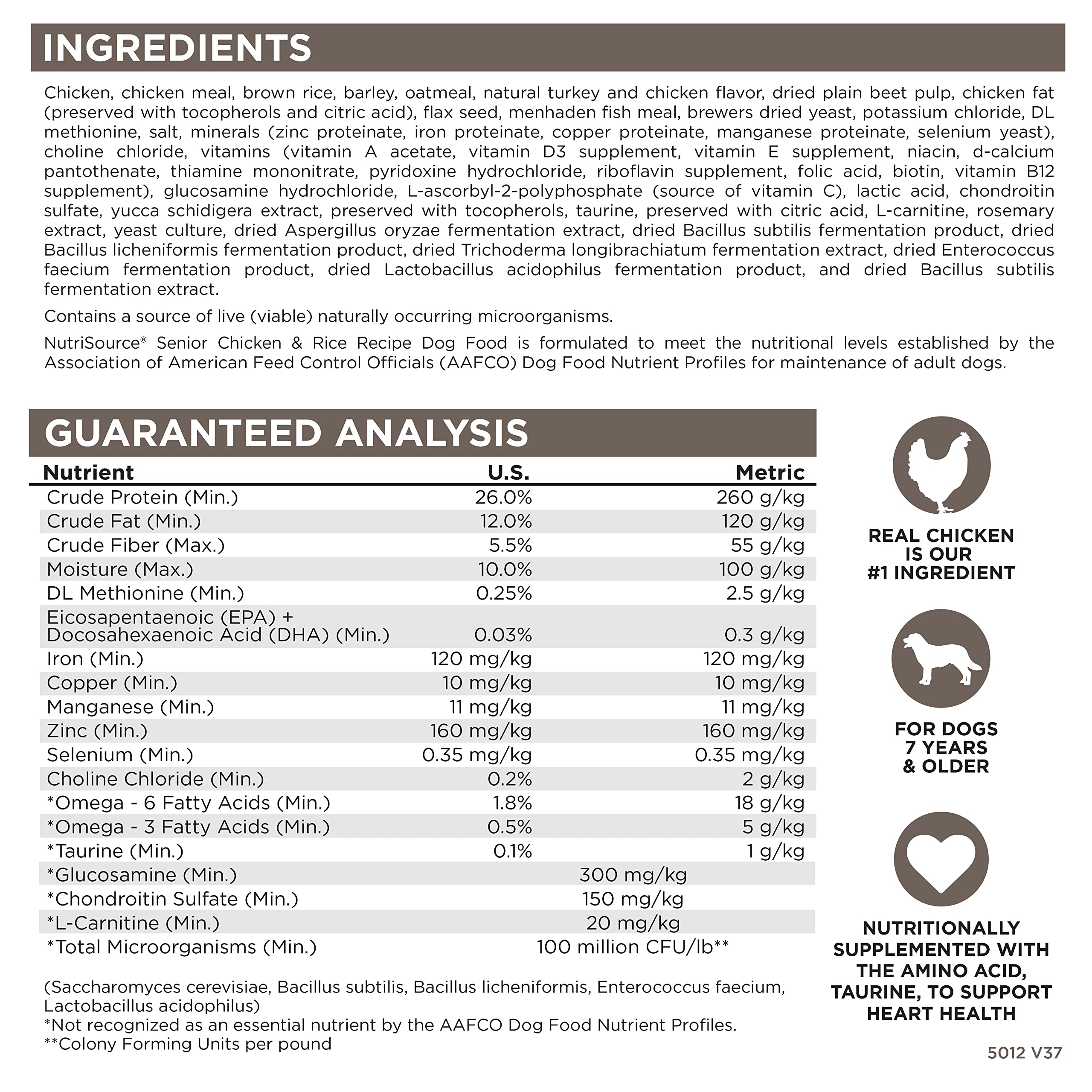 NutriSource Dry Dog Food for Seniors, Chicken and Rice, 26LB