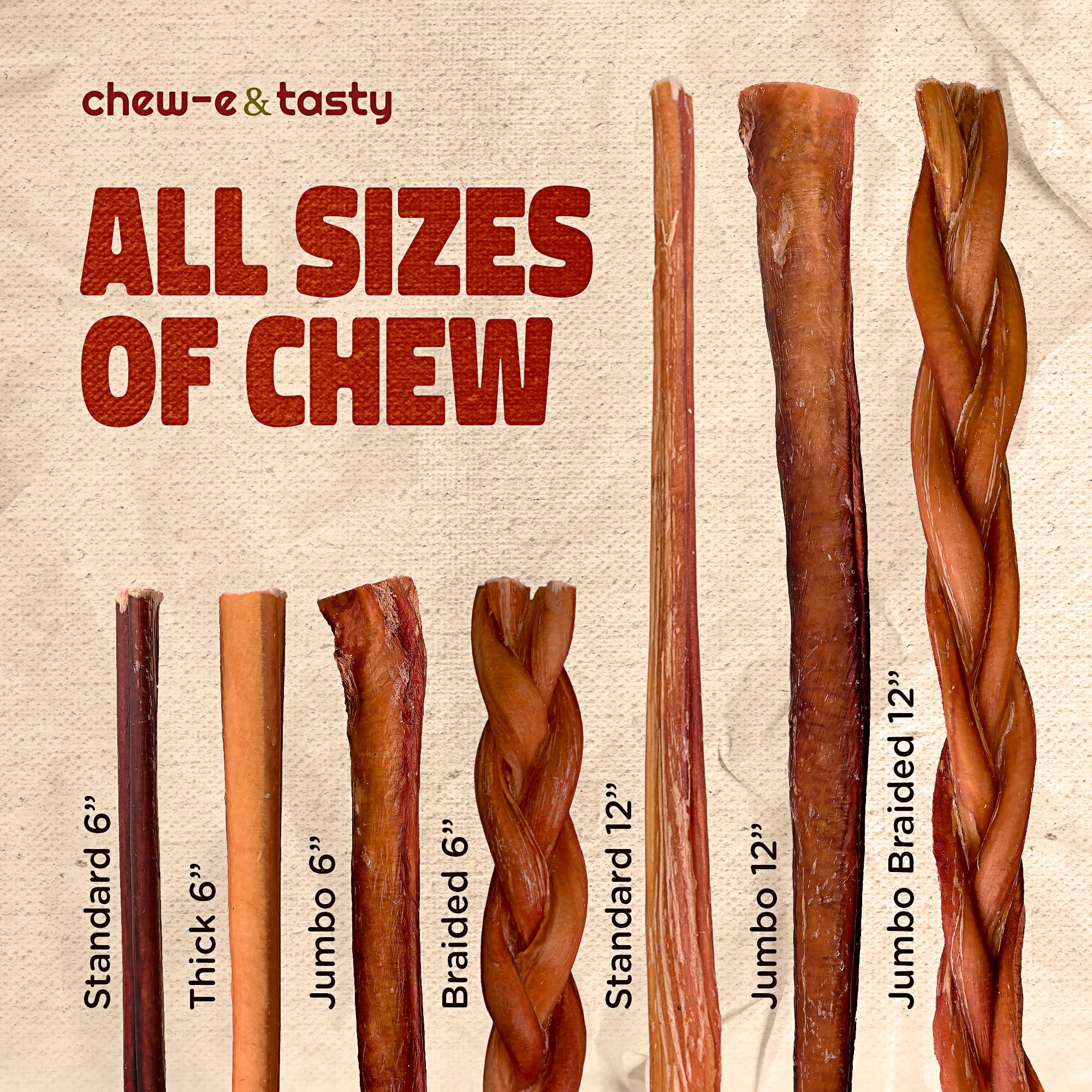 chew-e&tasty 11-12 Bully Sticks for Dogs (1 LBS Pack) - Dog Treats Single Ingredient Long Lasting High Protein - Natural Odor Fr
