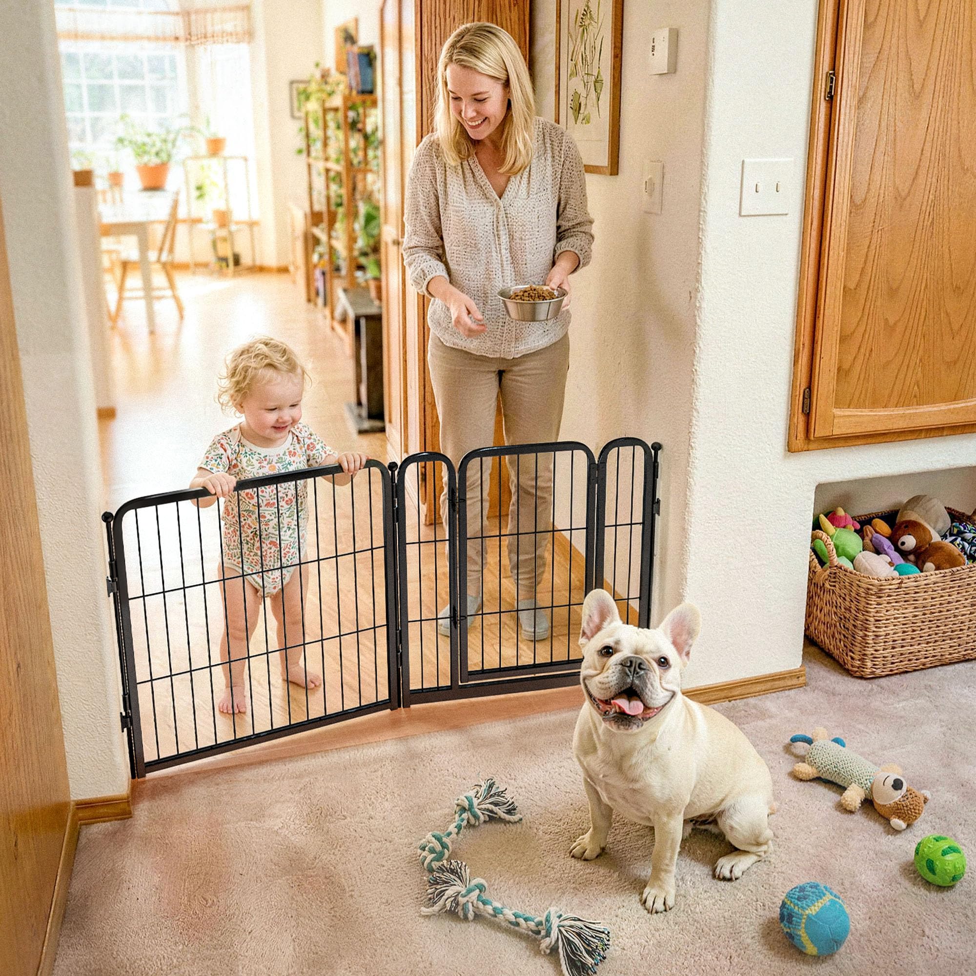 FXW Dog Gate Extra Wide Designed for Indoor Use, Adjustable Width Up to 111-inch Wide (45 H 4 Wire Panels for Large Dogs), Black