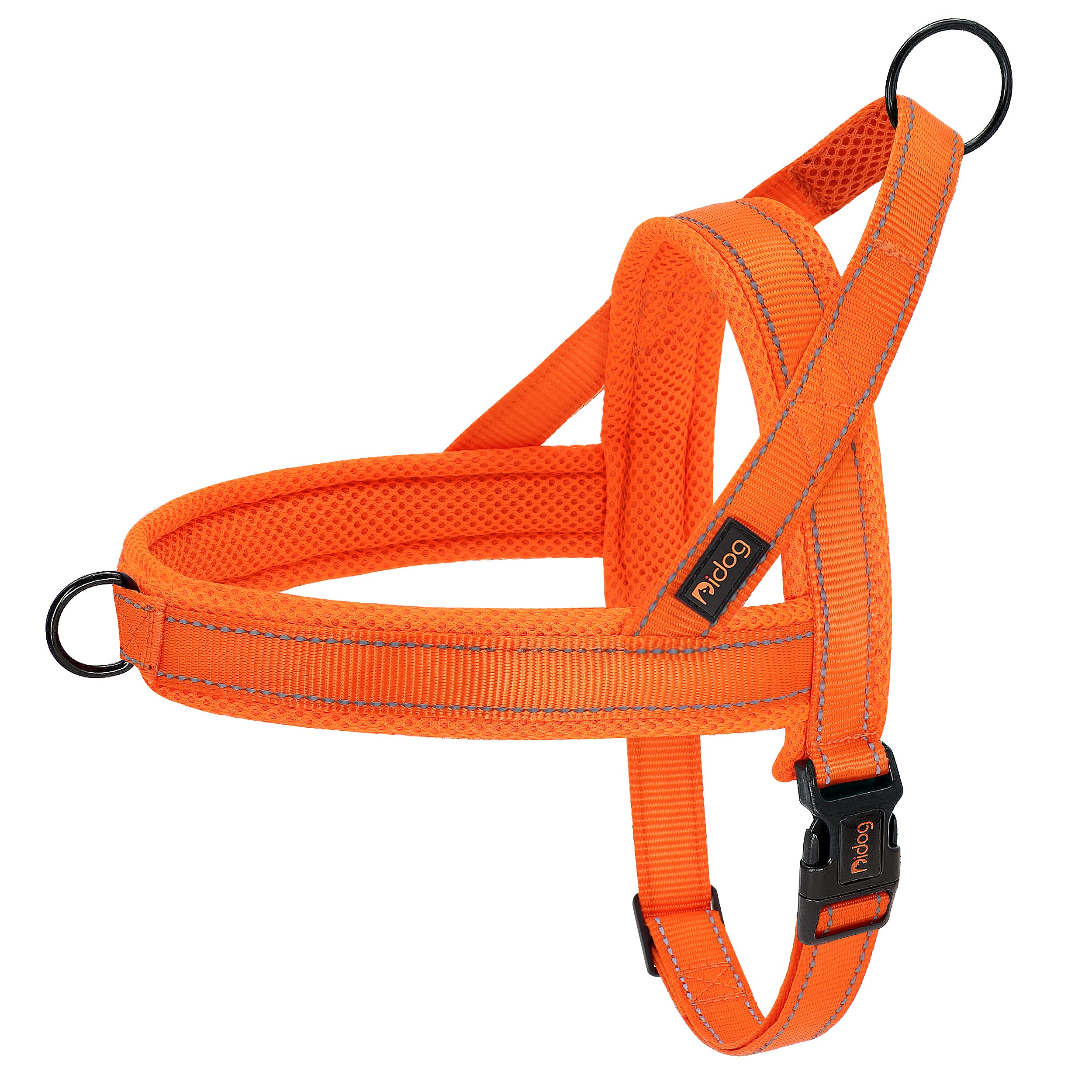 Didog Mesh Flannel Padded Dog Vest Harness,Escape Proof/Quick Fit Reflective Dog Strap Harness, Easy For Training Walking (M:Chest 21-26', Orange)