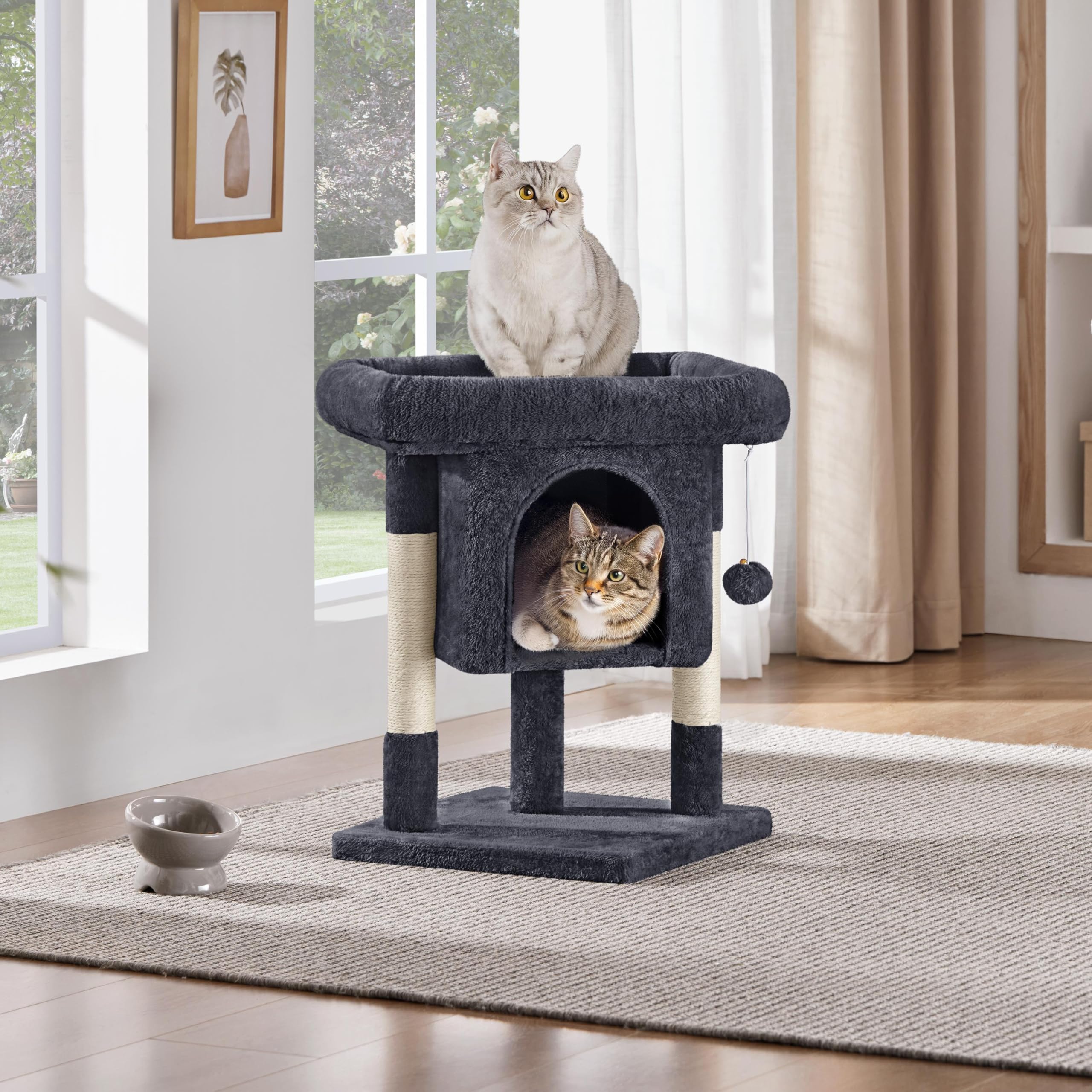 Yaheetech 23.5In Cat Tree Tower, Cat Condo With Sisal-Covered Scratching Posts, Cat House Activity Center Furniture For Kittens, Cats And Pets - Black, 16X16X23.5