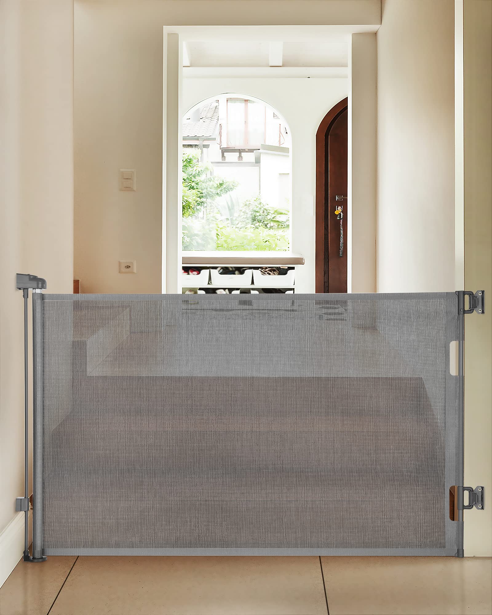 Cumbor Baby Gate Retractable Gates for Stairs, Mesh Dog Gate for The House, Wide Pet Gate 33'' Tall, Extends to 55'' Wide, Long