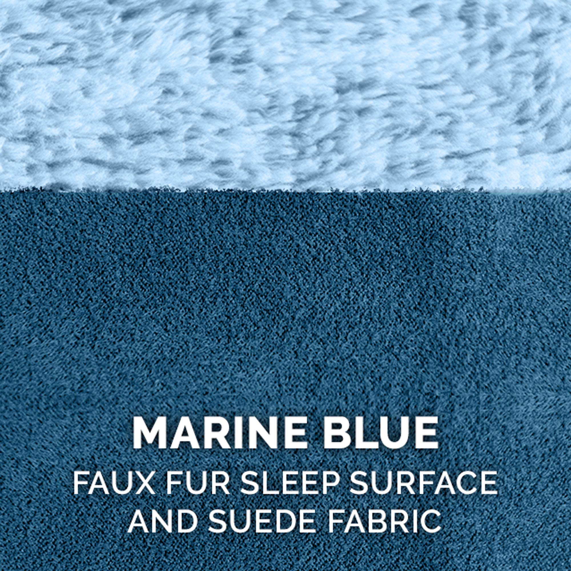 Furhaven Orthopedic Dog Bed For Large Dogs W/ Removable Bolsters & Washable Cover, For Dogs Up To 95 Lbs - Two-Tone Plush Faux Fur & Suede L Shaped Chaise - Marine Blue, Jumbo/Xl