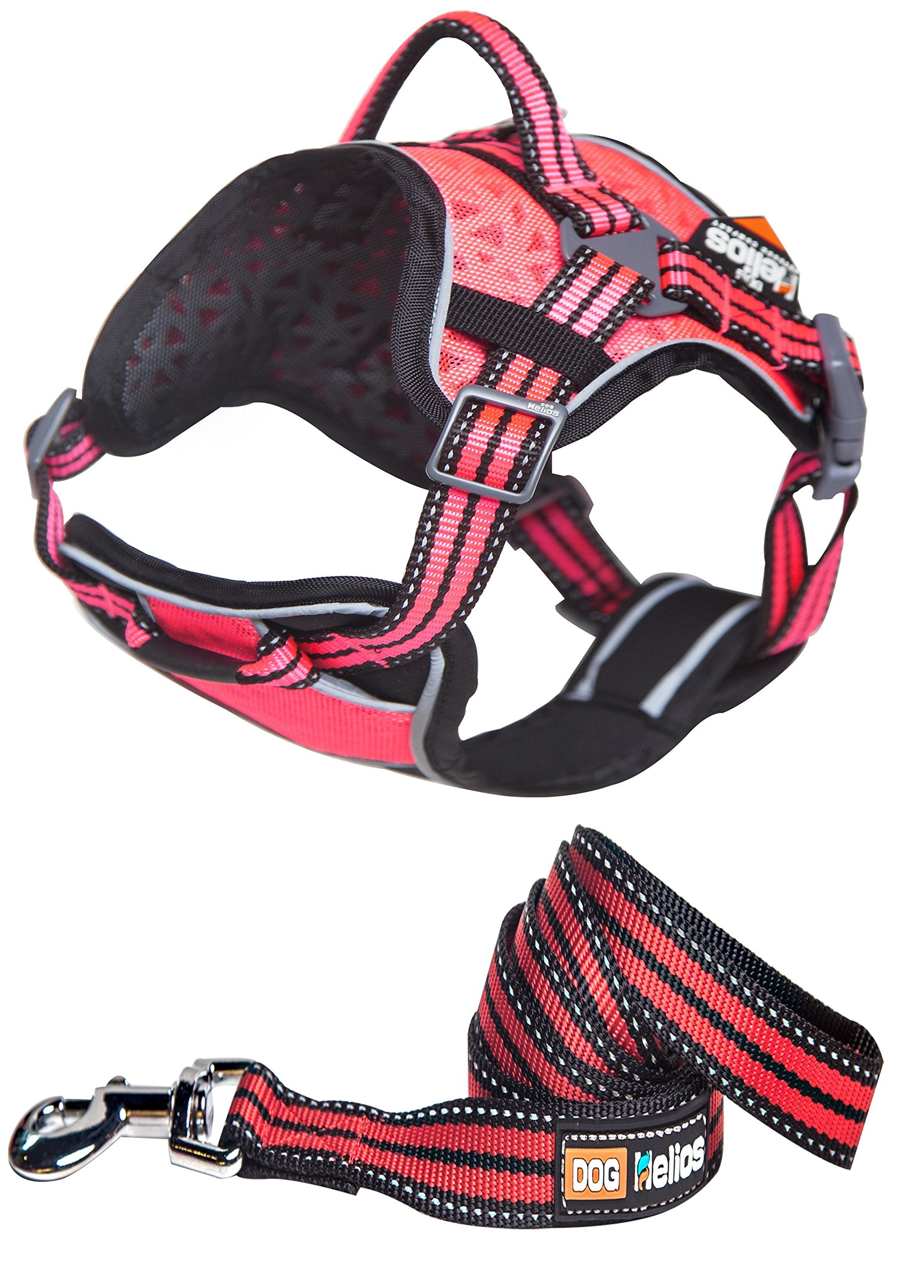 DOGHELIOS 'Journey Wander' Chest Compressive Sporty Adjustable Travel Pet Dog Harness and Leash Combination, Small, Pink