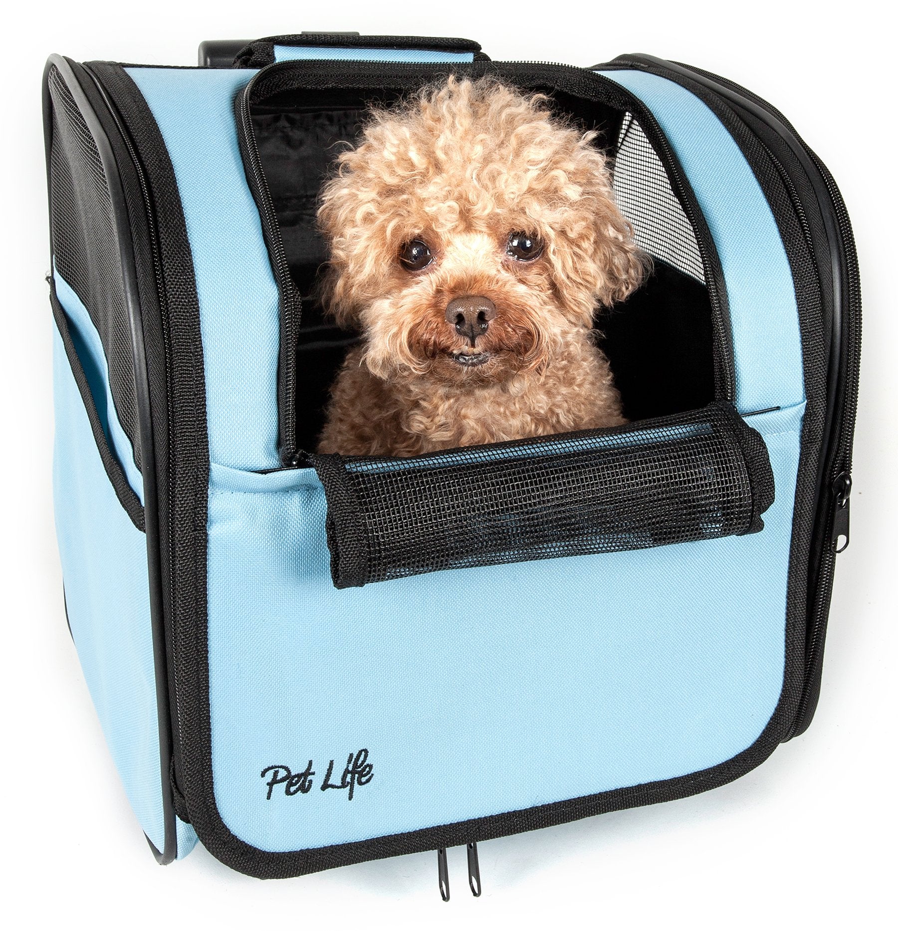 PET LIFE Wheeled Collapsible Breathable Airline Approved Travel Pet Dog Carrier, One Size, Blue