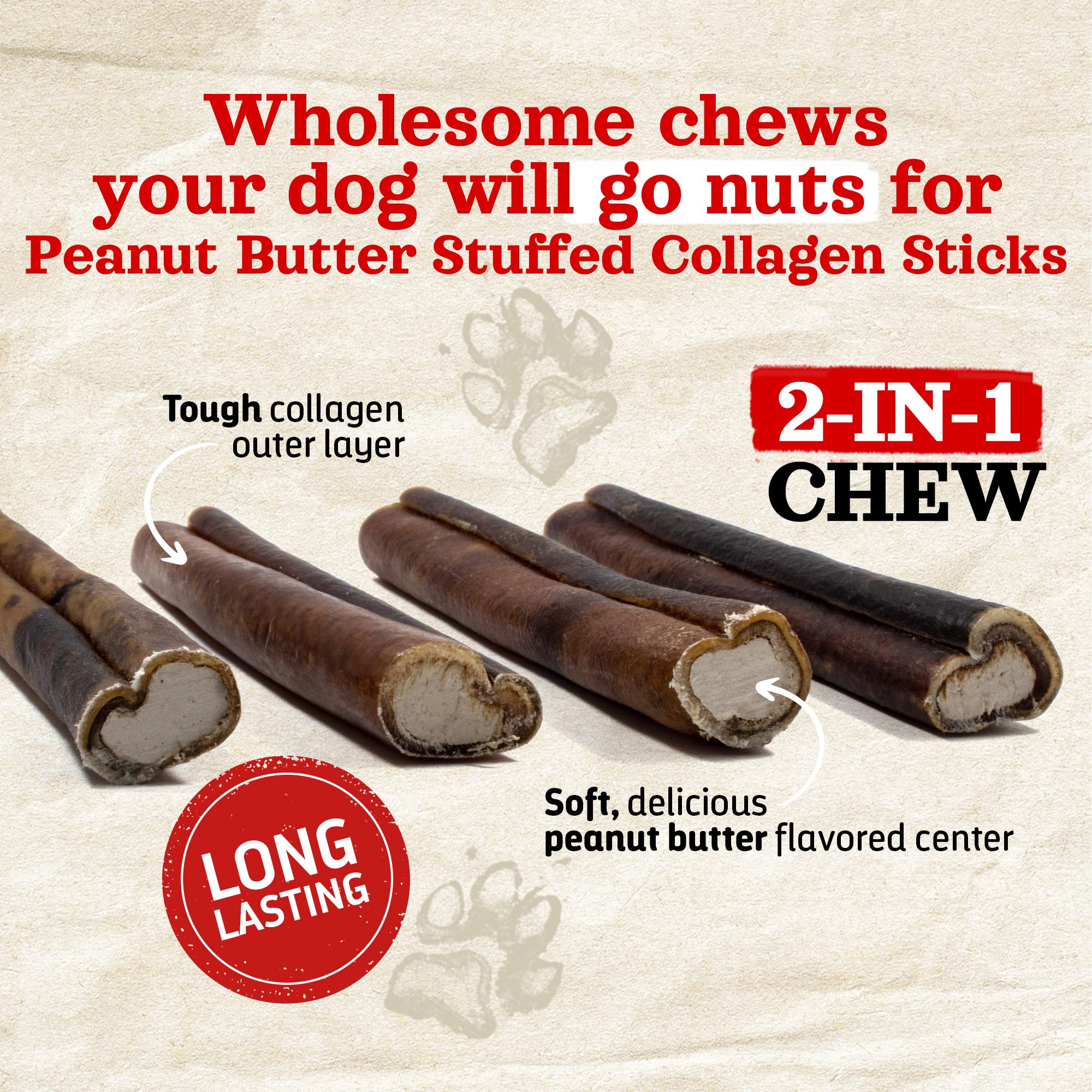 Natural Farm Peanut Butter Stuffed Collagen Sticks for Dogs (6 Inch, 5-Pack), Rawhide-Free Collagen Sticks, Natural Dog Chews, L