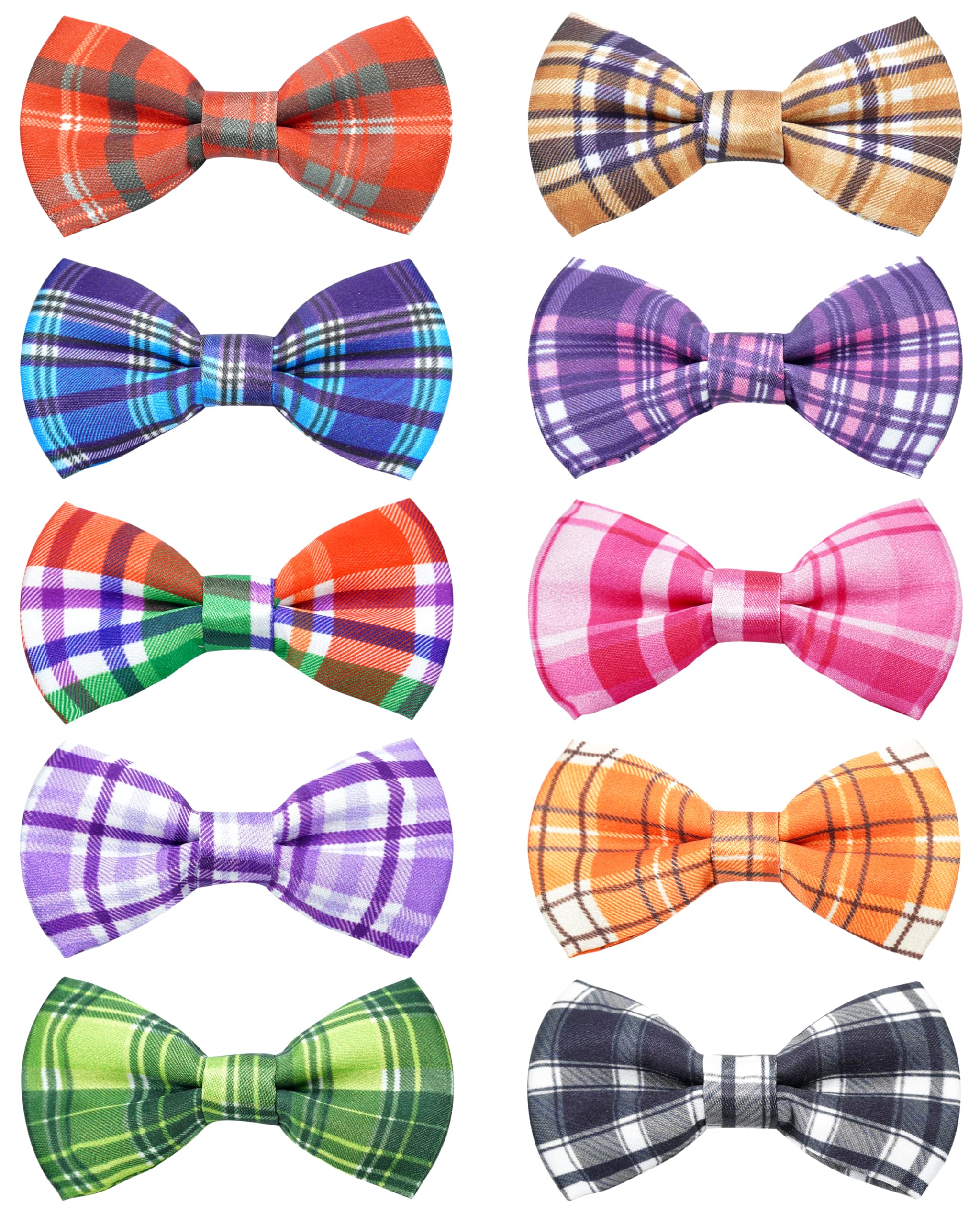 Pet Show 10 Pack Plaid Small Dog Bow Ties Sliding Collar Attachments Puppy Cats Classic Bowties For Medium Dogs Rainbow Bowknots