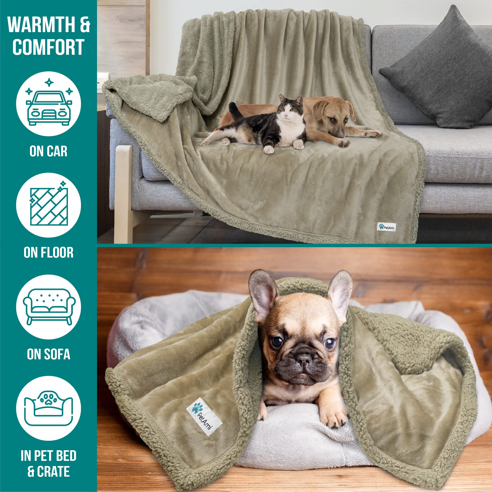 PetAmi Dog Blanket for Medium Large Dogs, Pet Bed Blanket Cat Puppy Kitten, Fleece Furniture Couch Cover Protector Sofa Car, Sof