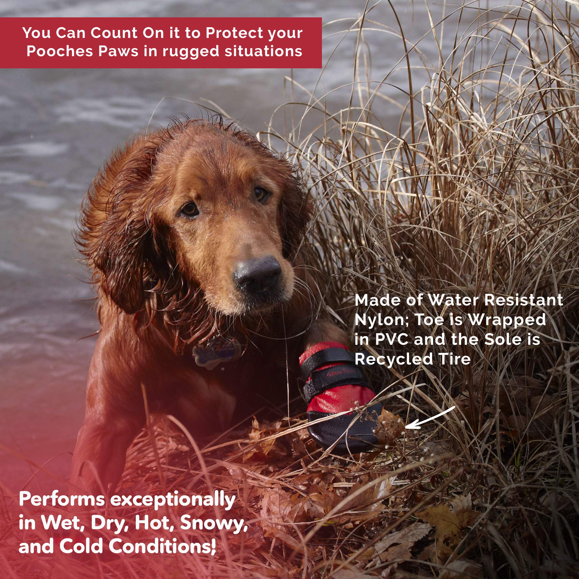 Ultra Paws Rugged Dog Boots and Paw Protectors for Small, Medium and Large Dogs Red (Size 4)