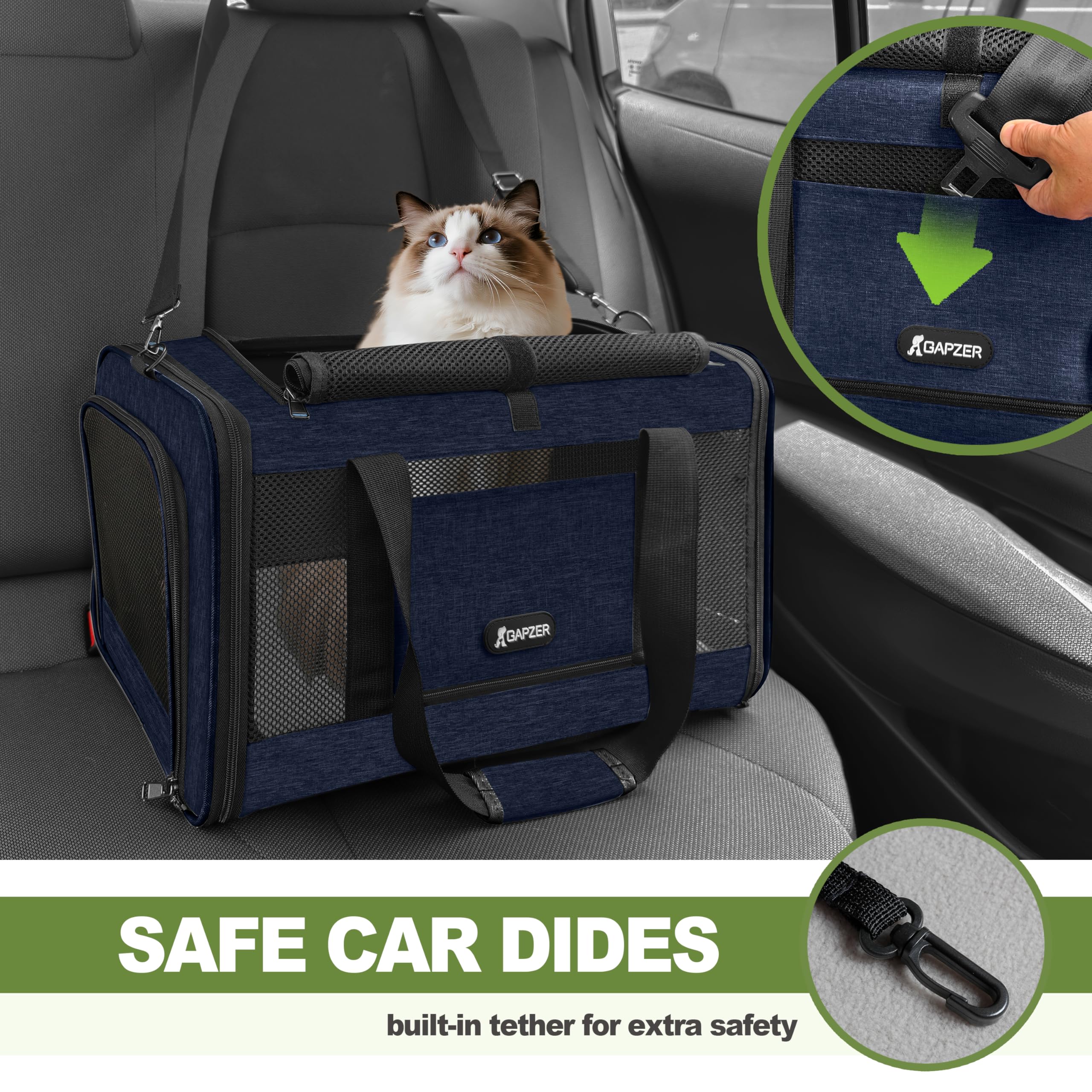 GAPZER Cat Carrier 18x11x11 United Airline Approved, Top Loader Heavy Duty Softshell Pet Flying Bag 18lbs, Small Dog Chihuahua C