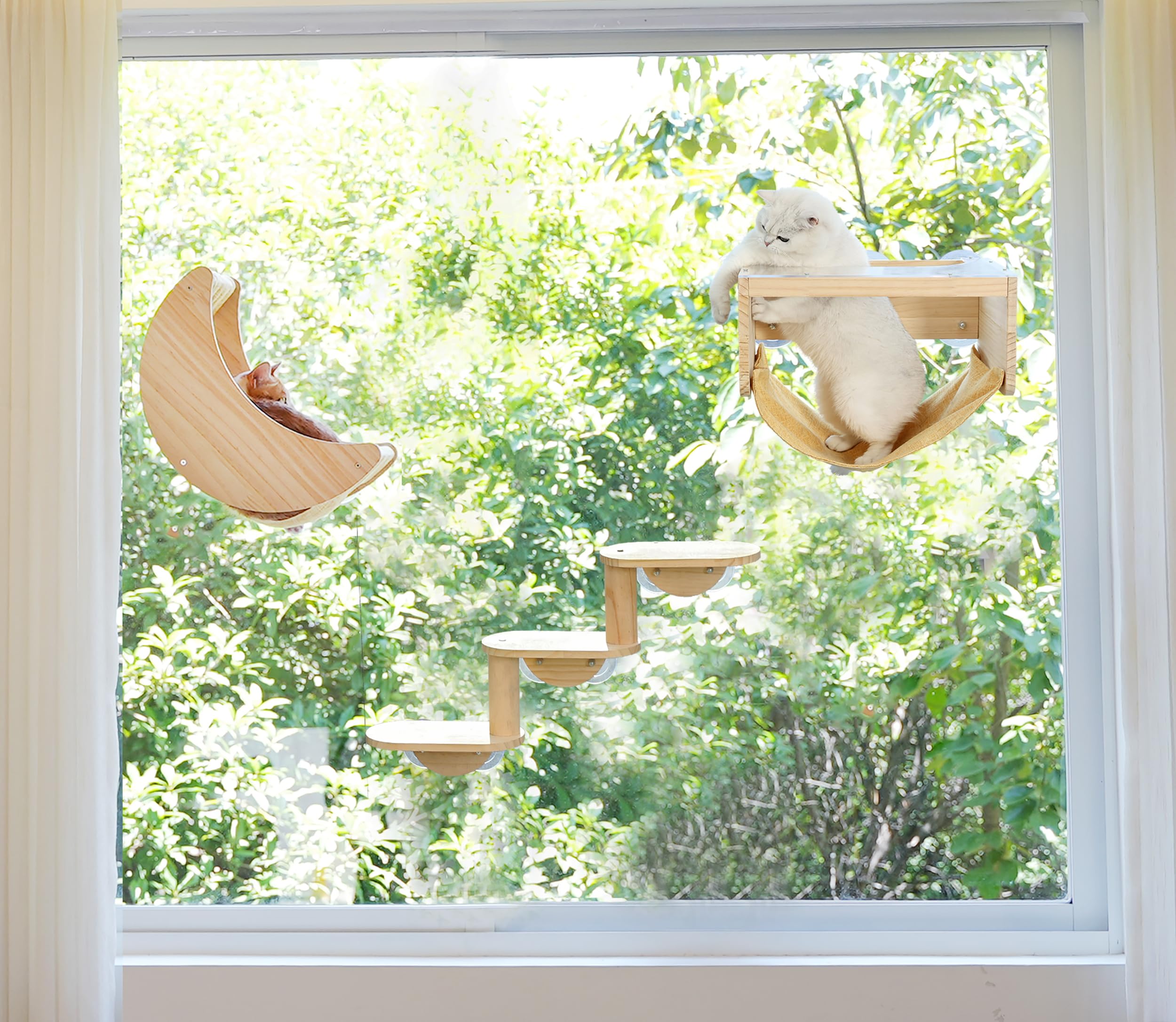 Hapykitys Window Cat Beds For Indoor Cats Perches Moon Shelves Mounted With Strong Suction Cups Cat Window Seat For Sleep And Wa