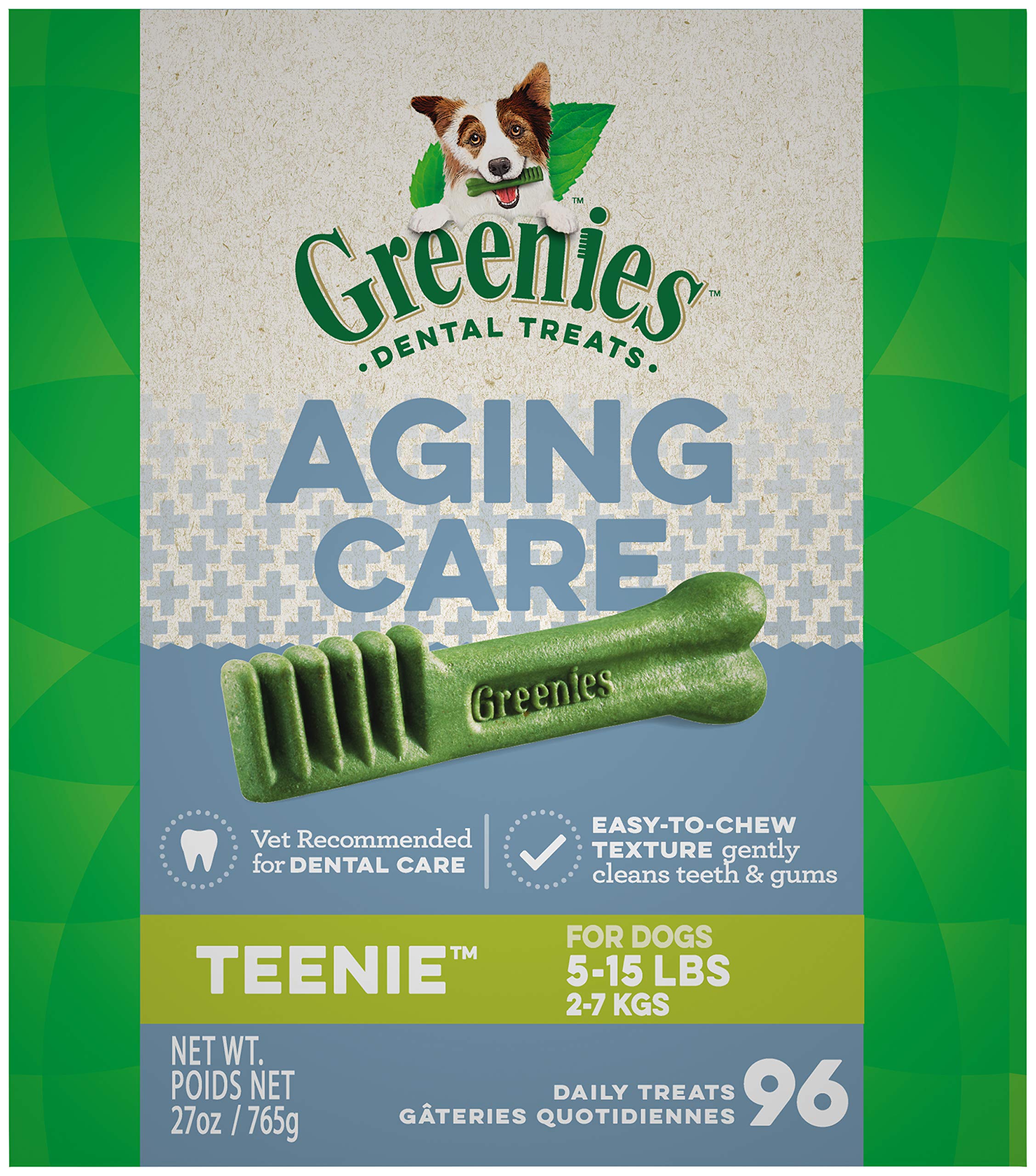 GREENIES Aging Care TEENIE Natural Dog Dental Care Chews Oral Health Dog Treats, 27 oz. Pack (96 Treats)