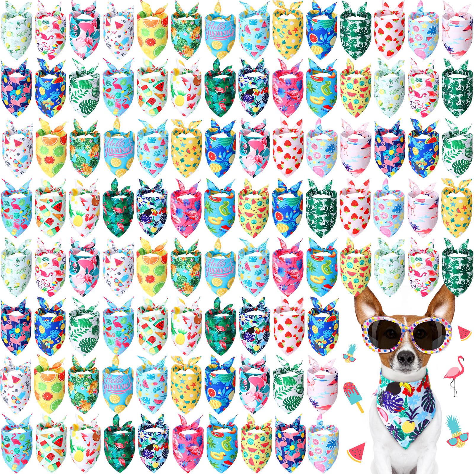Chunful 100 Pieces Dog Bandanas Bulk Summer Pet Bandanas Pack Triangle Scarf Bib Kerchief Set For Small Large Dog Costume Access