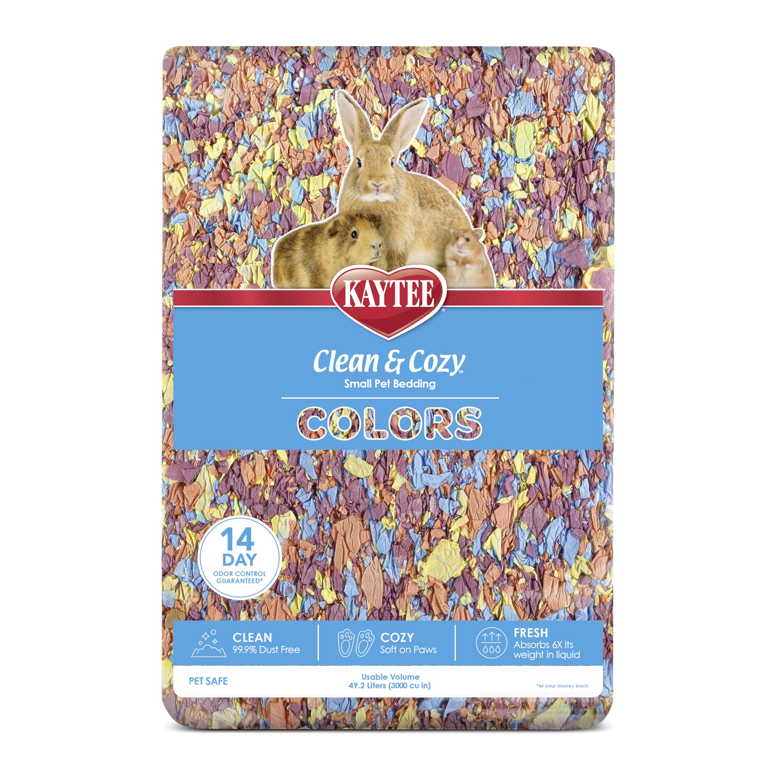 Kaytee Clean & Cozy Colors, Small Animal Bedding With Extreme Odor Control, Kaleidoscope, 49.2 Liters