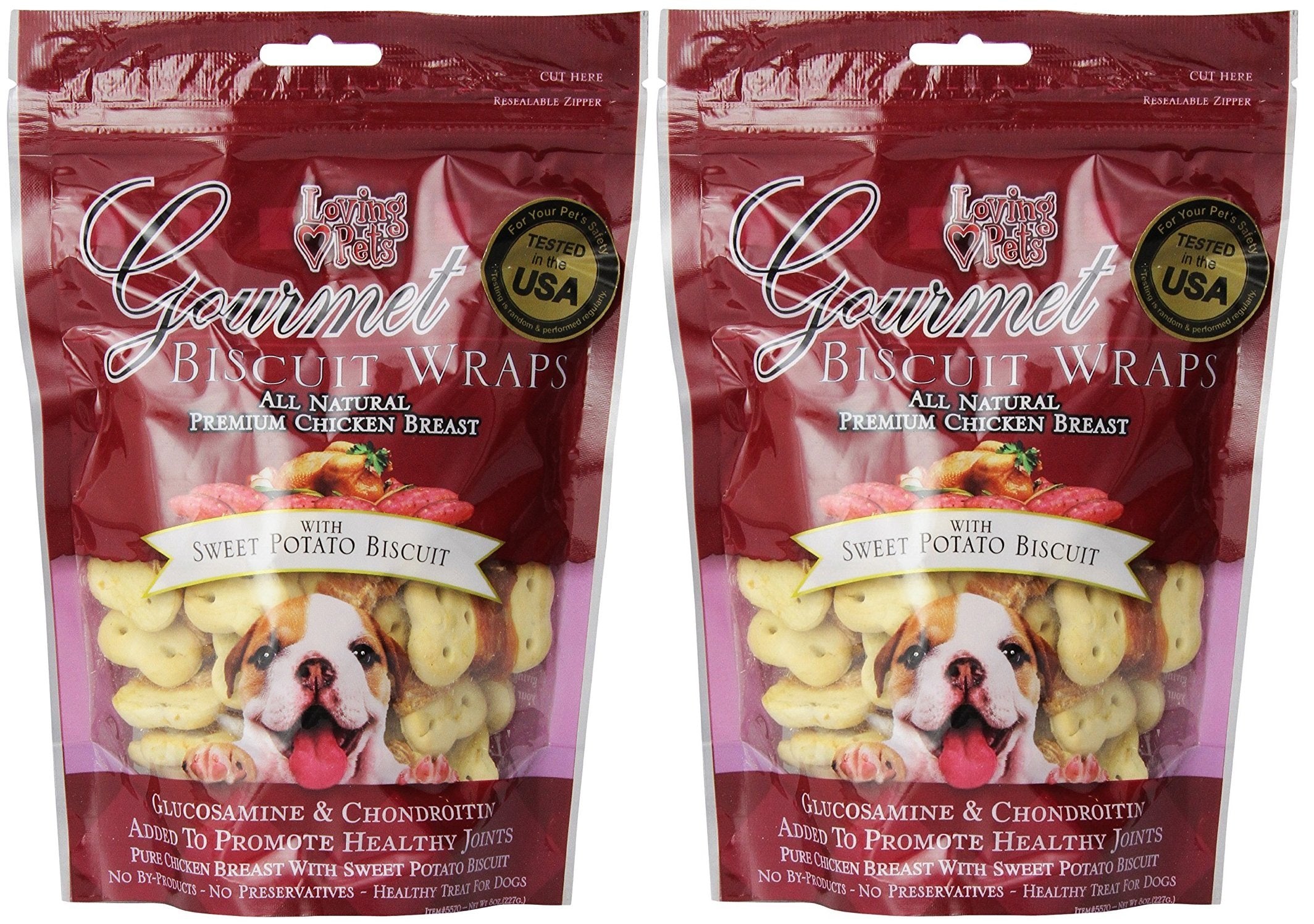 Loving Pets All Natural Premium Sweet Potato Biscuit and Chicken Wraps with Glucosamine and Chondroitin Dog Treat Pack 2 (2 Item