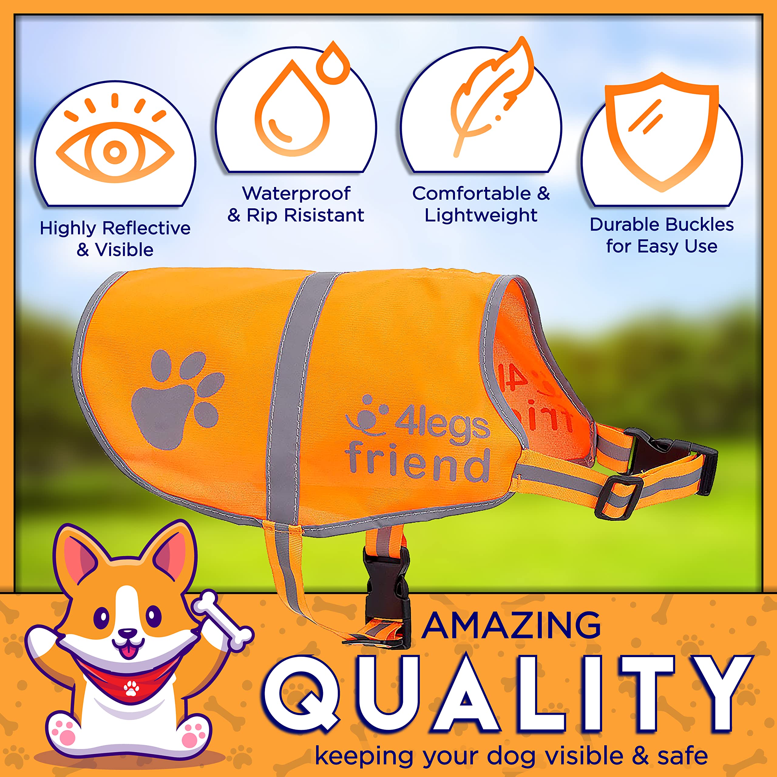 Upgraded Reflective Dog Vest. Hi-Visibility, Fluorescent Blaze Orange Dog Vest Helps Protect Your Best Friend. Safeguard Your Pu