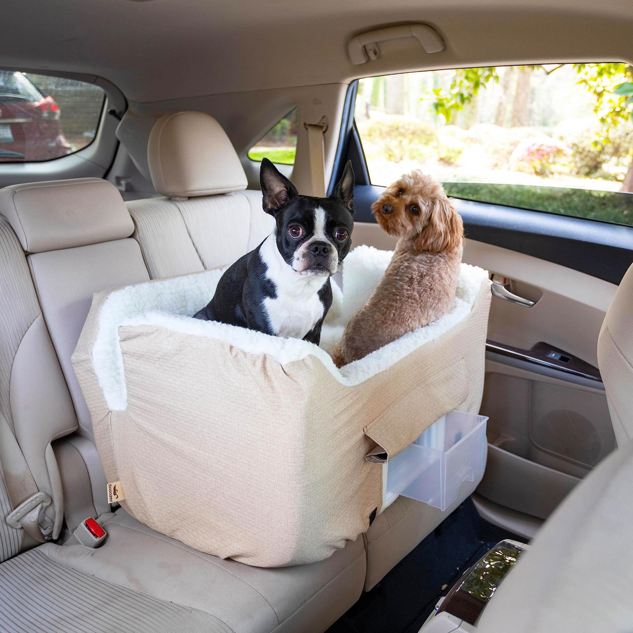 Snoozer Dog Car Seat with Storage Tray: Lookout II Dog Booster Car Seat Medium Sized Dog, Size: Large, Fabric: Birch Diamond, Pe