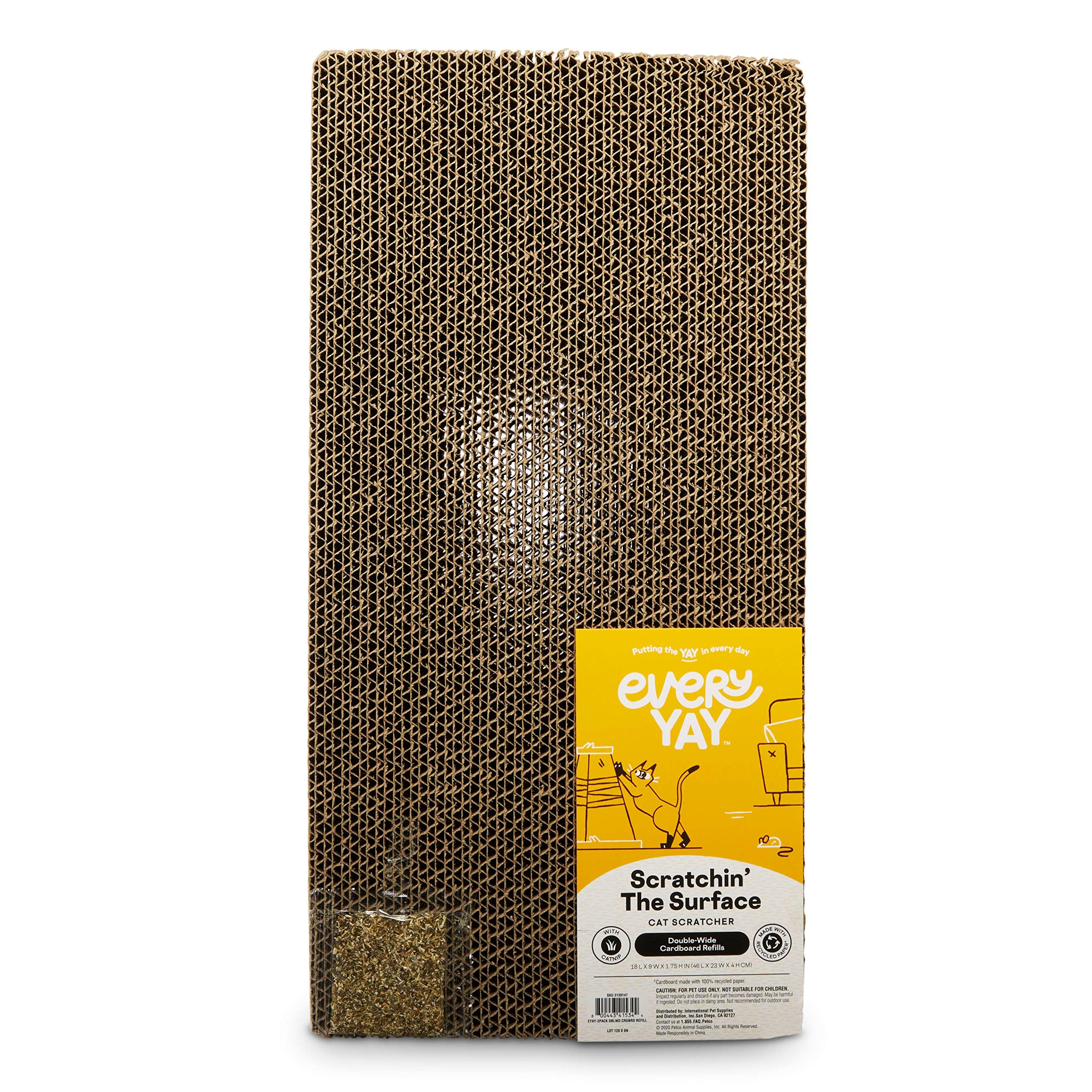 EveryYay Cat Scratchers Cardboard Refills, Double-Wide, 18" L x 9" W, Pack of 2, Brown