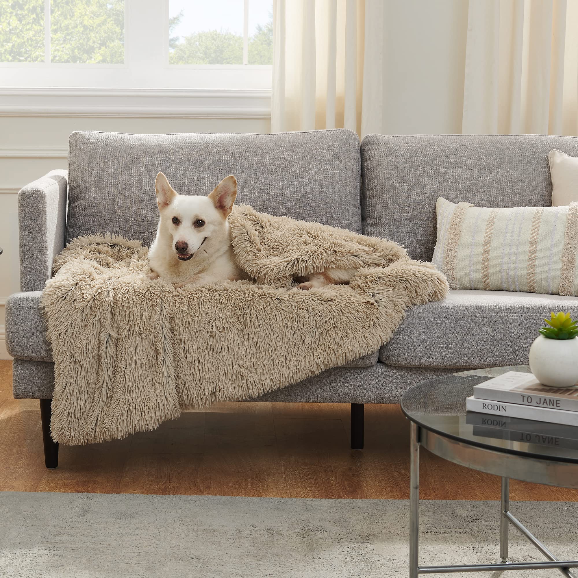 Best Friends By Sheri Calming Shag Fur Pet Throw Blanket, Taupe, 40'X50'