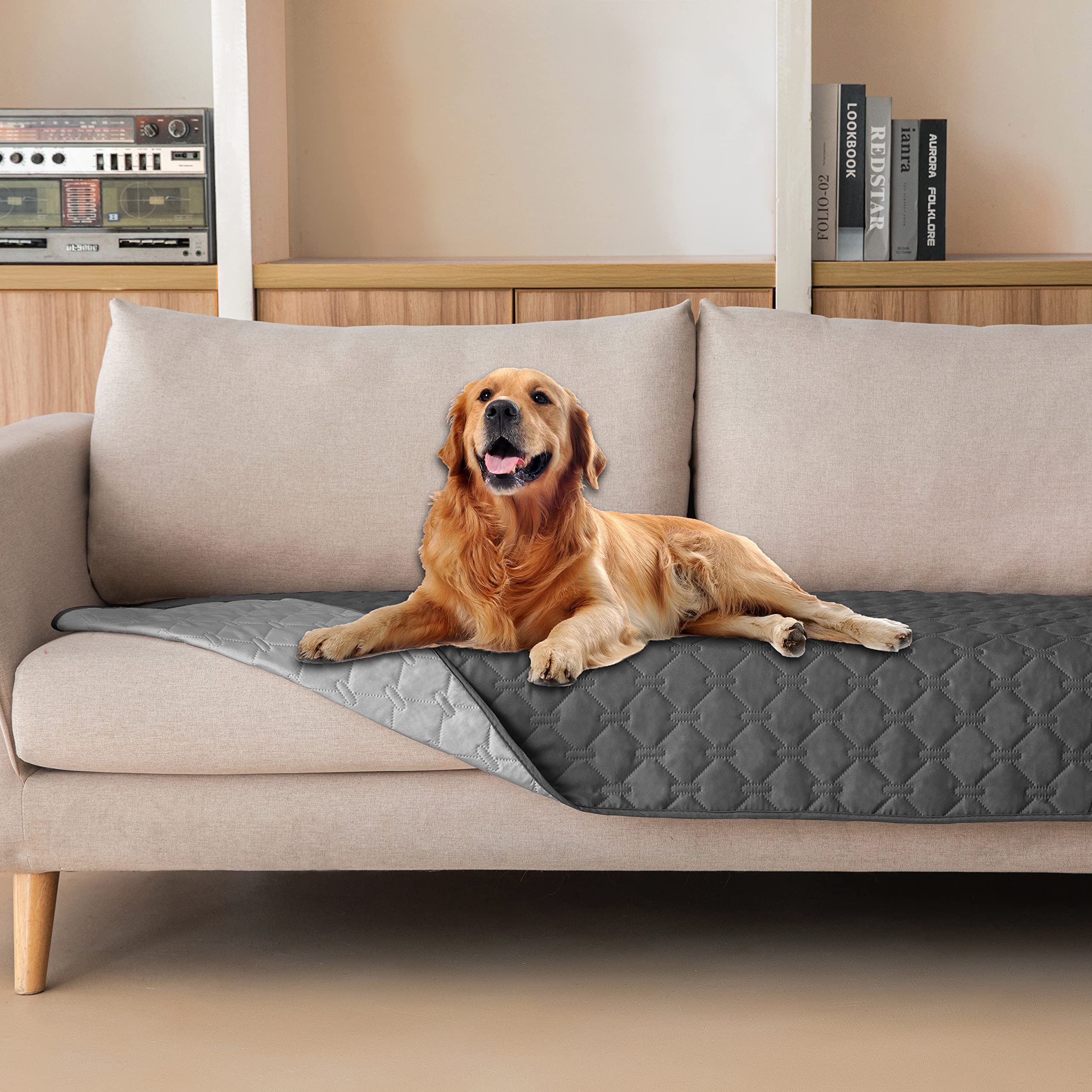 gogobunny 3X Stronger Waterproof Pet Blanket, Scratch Proof Furniture Protector for Dogs Cats, Reversible Cover 30x70 Inch, Dark