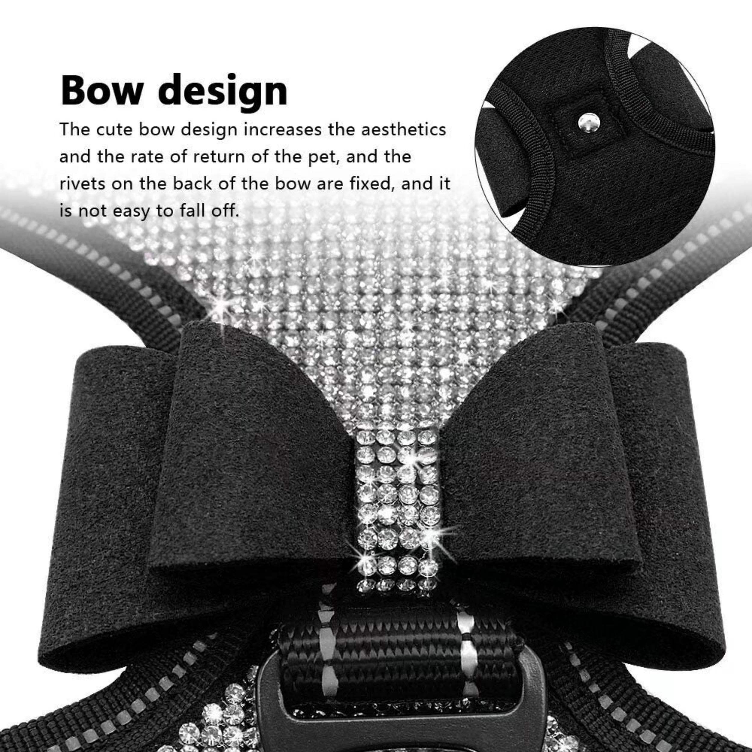 Beirui Soft Fleece Padded Dog Harness For Small Medium Dogs - Cute Rhinestone Dog Vest Harness With Sparkly Bow Tie - Reflective