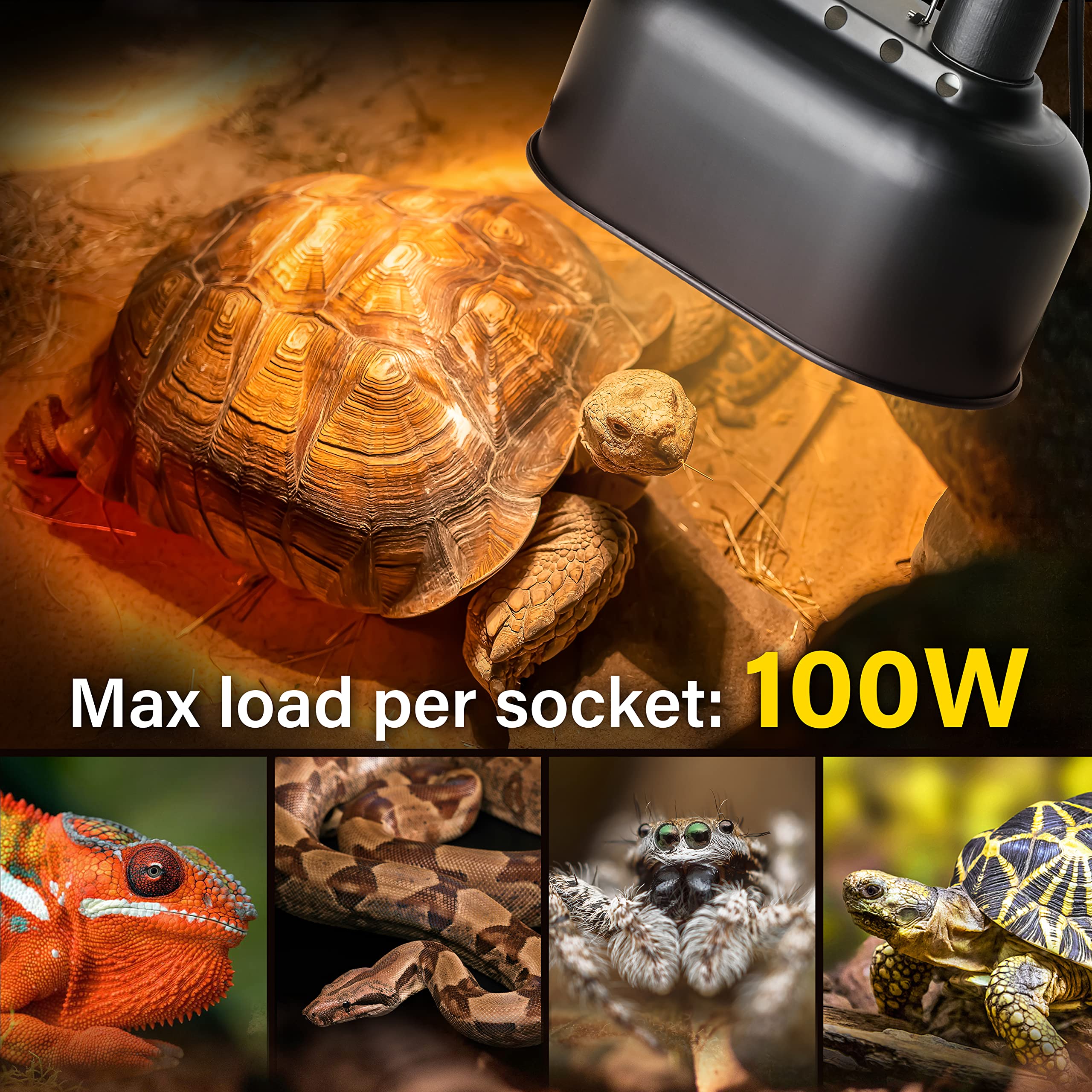 Simple Deluxe Reptile Lamp Fixture Aluminum Dome Light Dual Deep Cap Integration Design Heat-Lighting Lamp Double Sockets Bulbs