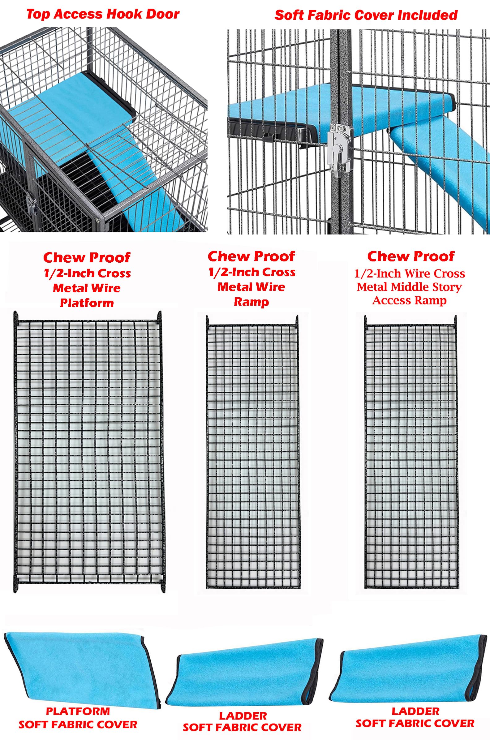 Mcage Deluxe Double Unit Small Animal Cage, 20.5"x20"x45.5", Alloy Steel, Black Vein, Includes Water Bottle & Food Bowl