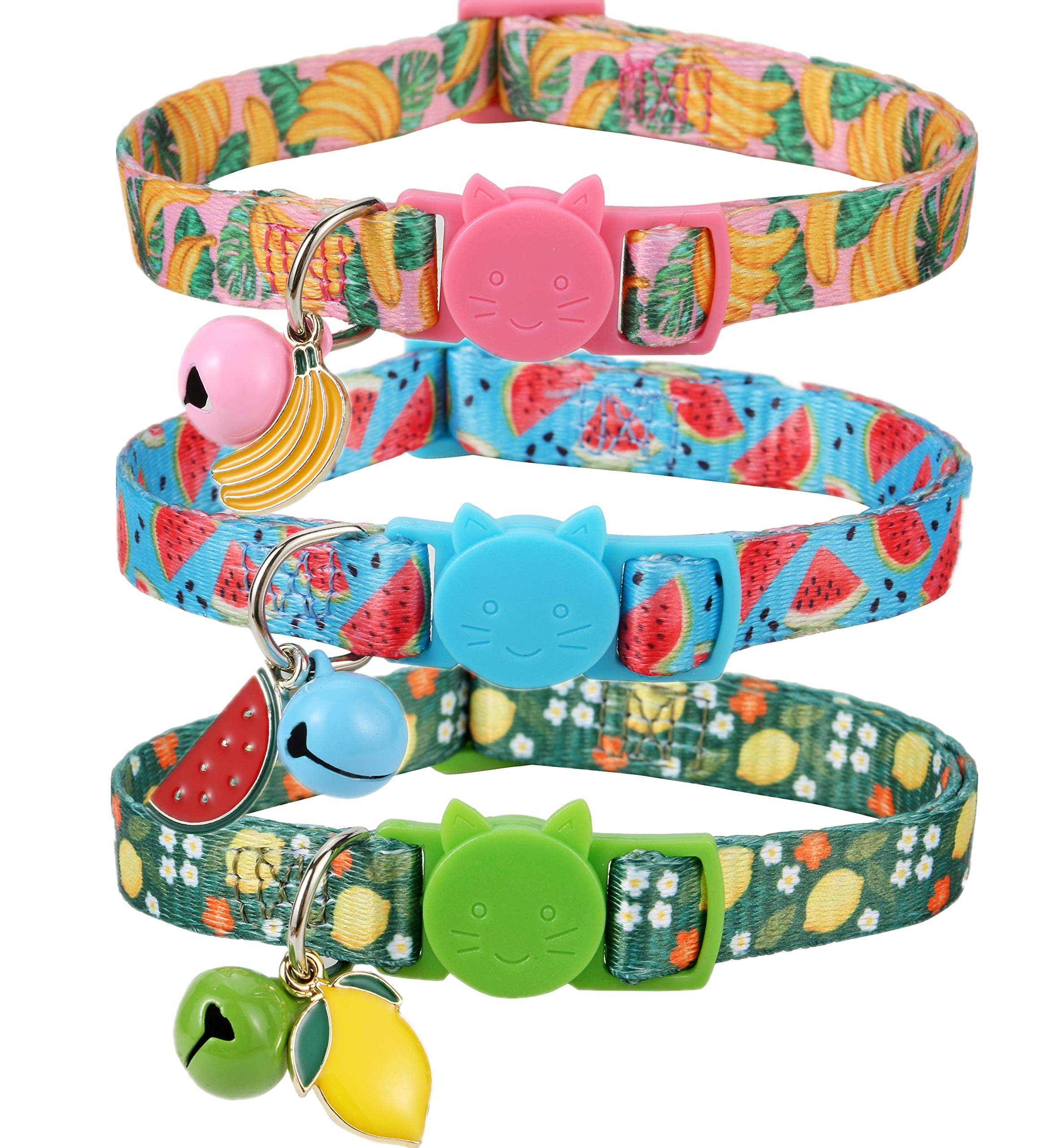 Boombone 3 Pack Cat Collar With Bell And Cute Fruit Pendants, Breakaway Summer Kitten Collars