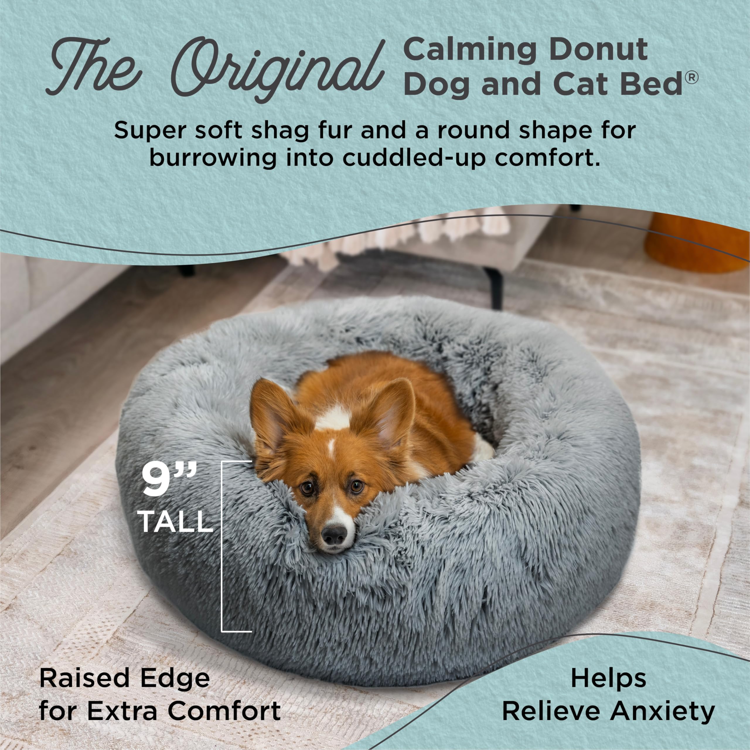 Best Friends By Sheri The Original Calming Donut Dog And Cat Bed In Shag Fur, Gray, Medium, 30X30