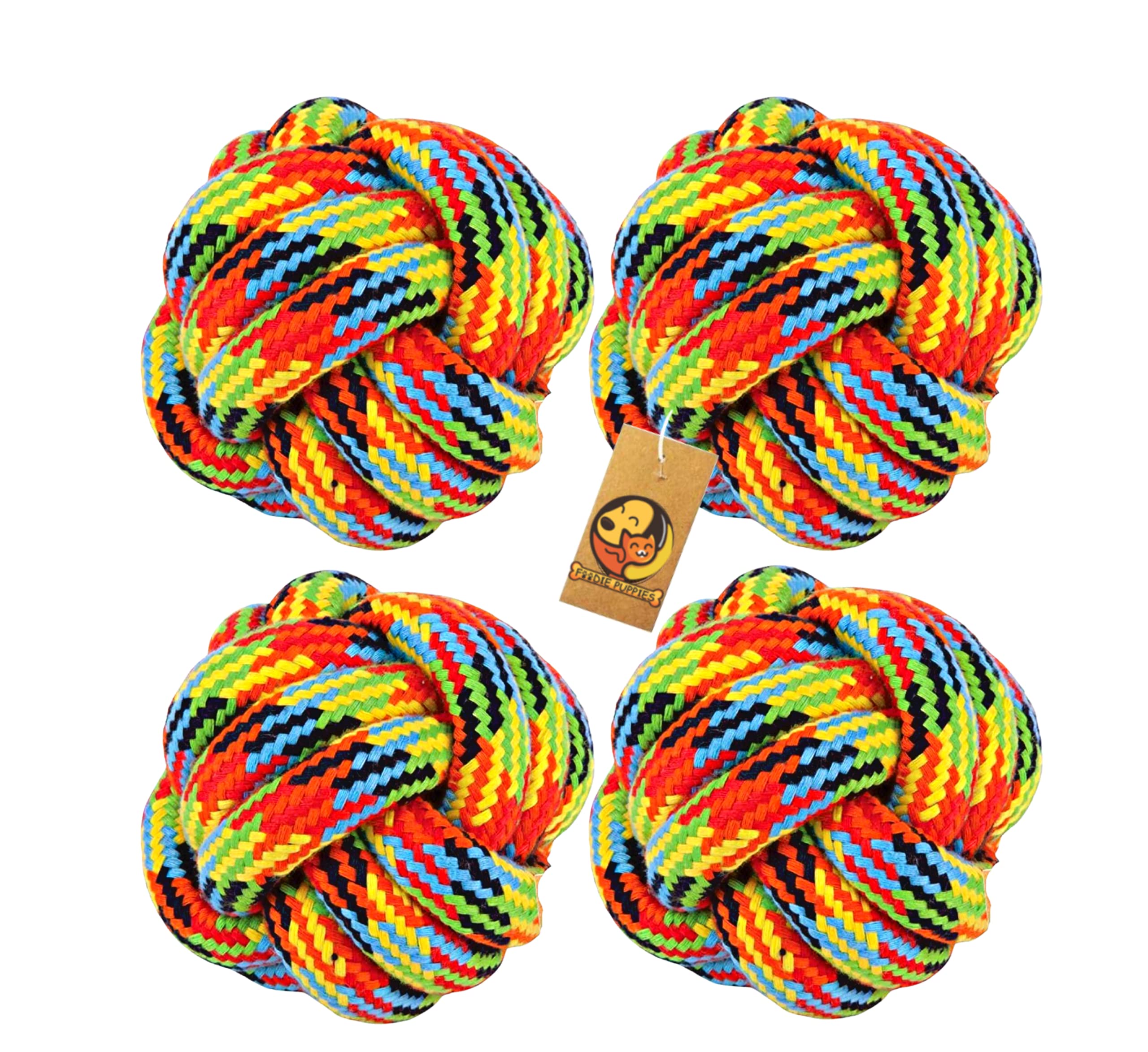 Foodie Puppies Durable Cotton Rope Ball Chew Toy For Dogs  Pack Of 4 | Chewing, Fetching, Playing, Teething & Training For Medi