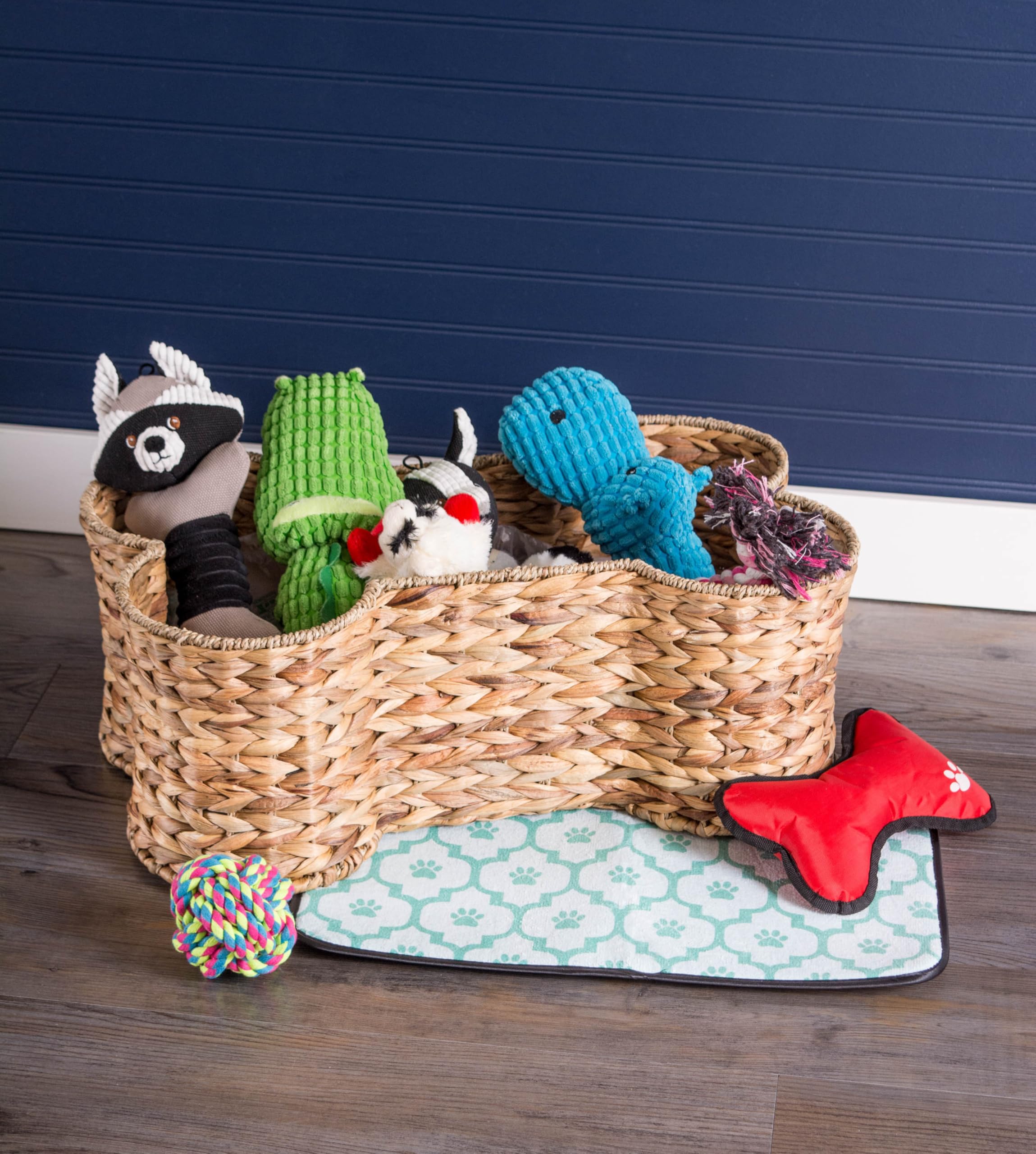 Bone Dry Pet Storage Collection Bone Shape Hyacinth Toy Basket, Natural, Medium