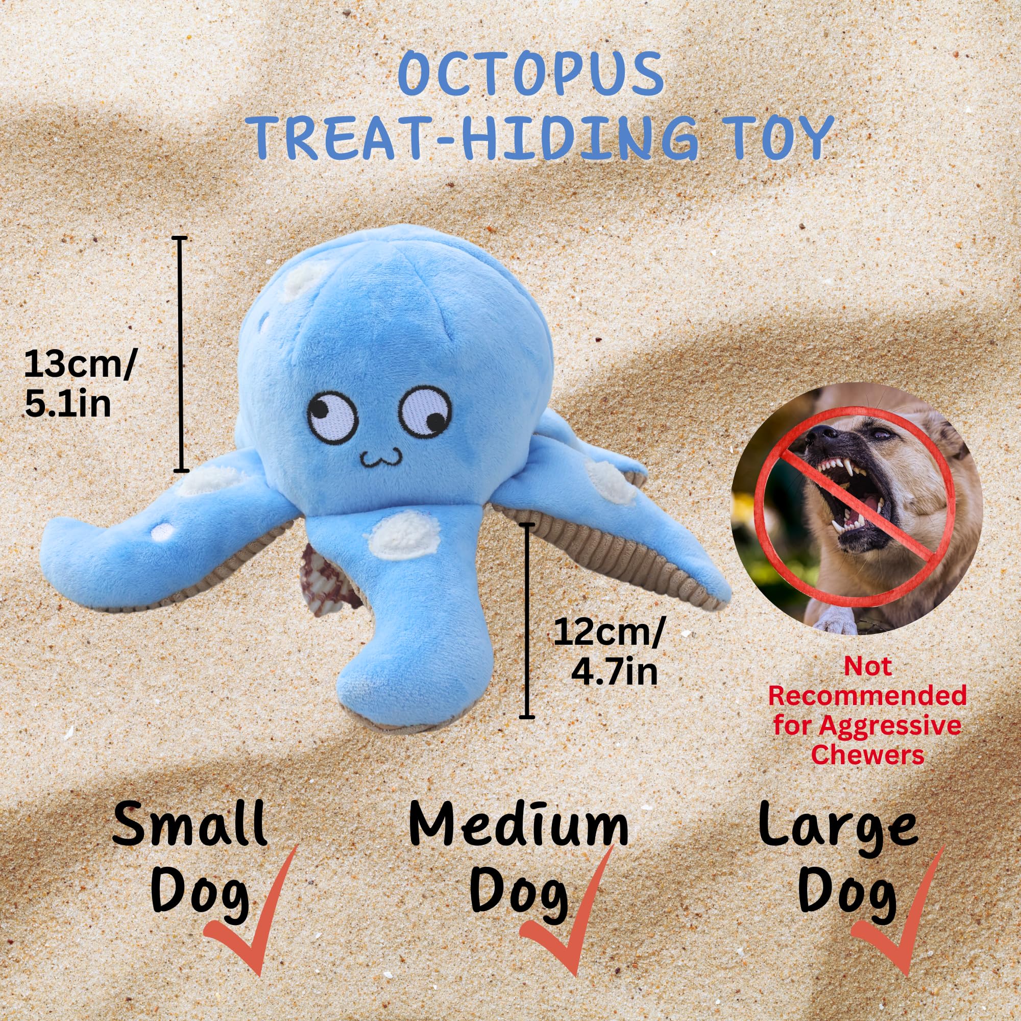Pawfoo Lab Interactive Snuffle Octopus Dog Puzzle Toy, Plush & Durable, Treat Dispenser, Blue, for Small to Large Dogs, Model PL-2-1