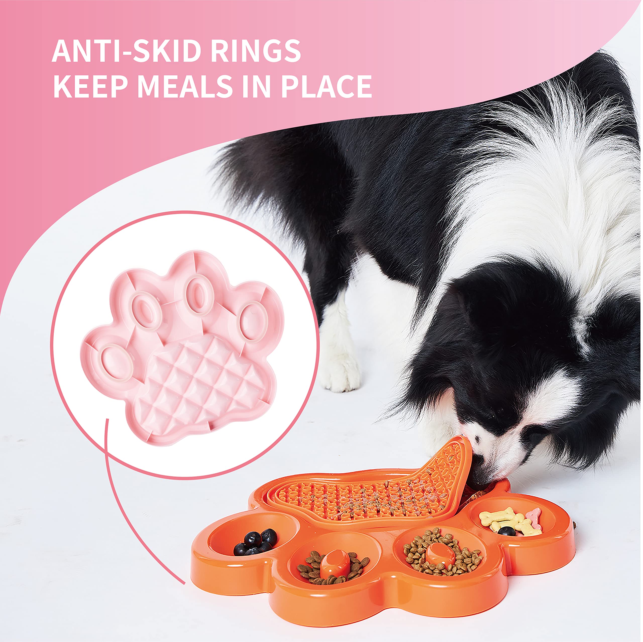 PetDreamHouse PAW 2-in-1 Slow Feeder Interactive Bowl with Removable Lick Mat - Pink