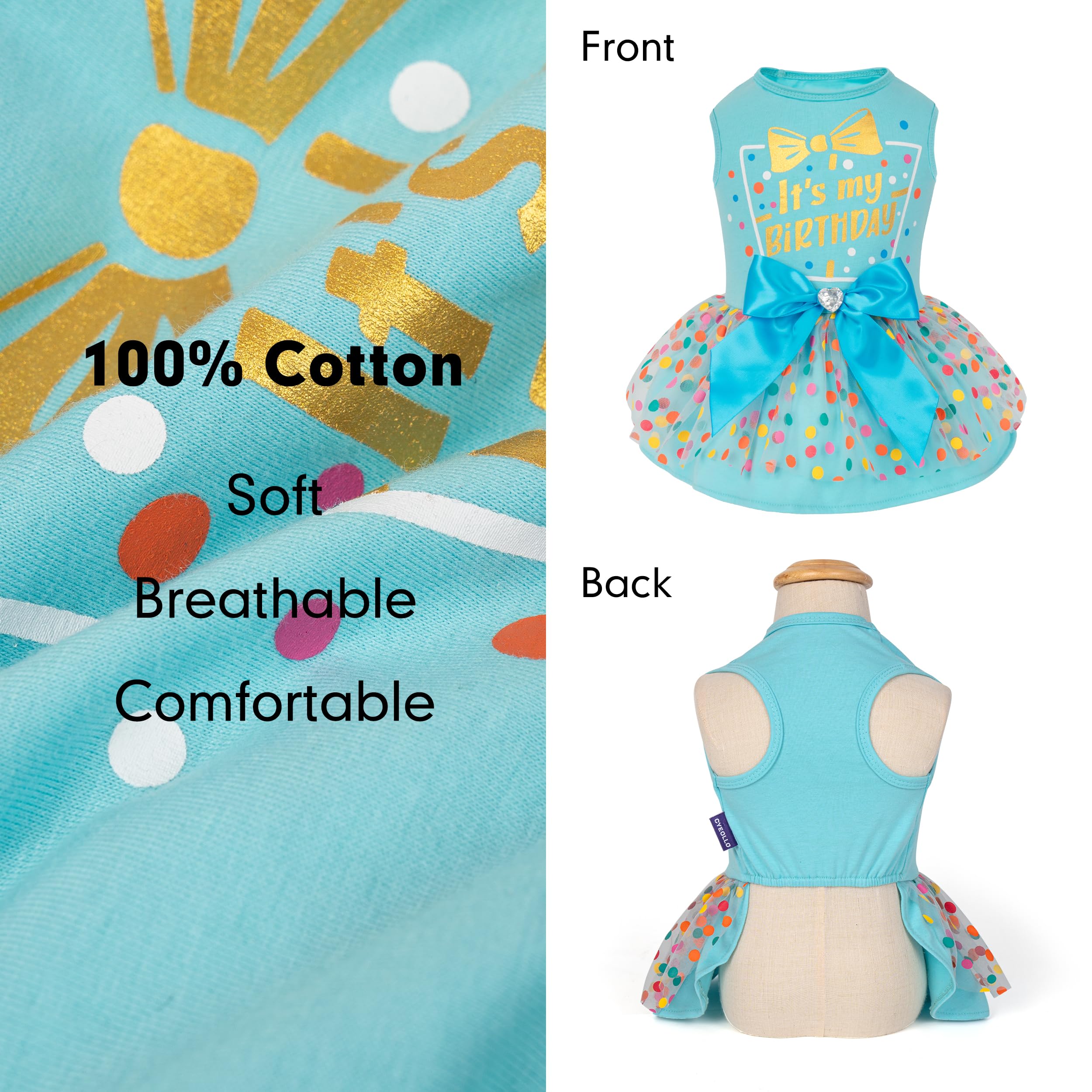 Cyeollo Dog Birthday Dress Party Tulle Dog Clothes Girl Dog Dresses For Small Medium Dogs Pet Holiday Outfit Apparel, Blue, Xxl