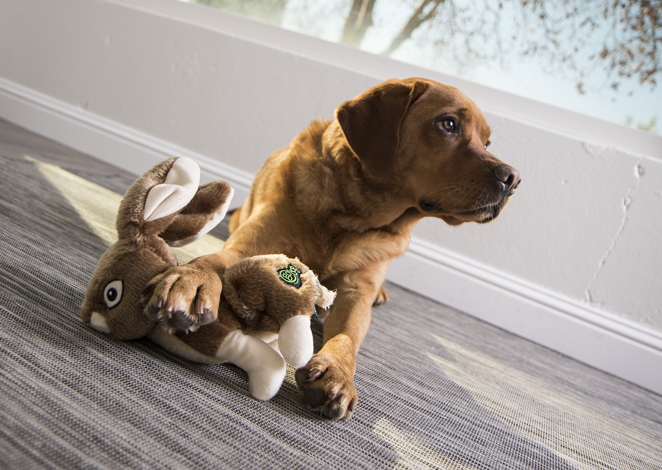 goDog Rabbit Squeaky Plush Dog Toy - Large, Brown, Chew Guard Technology, Model 70282