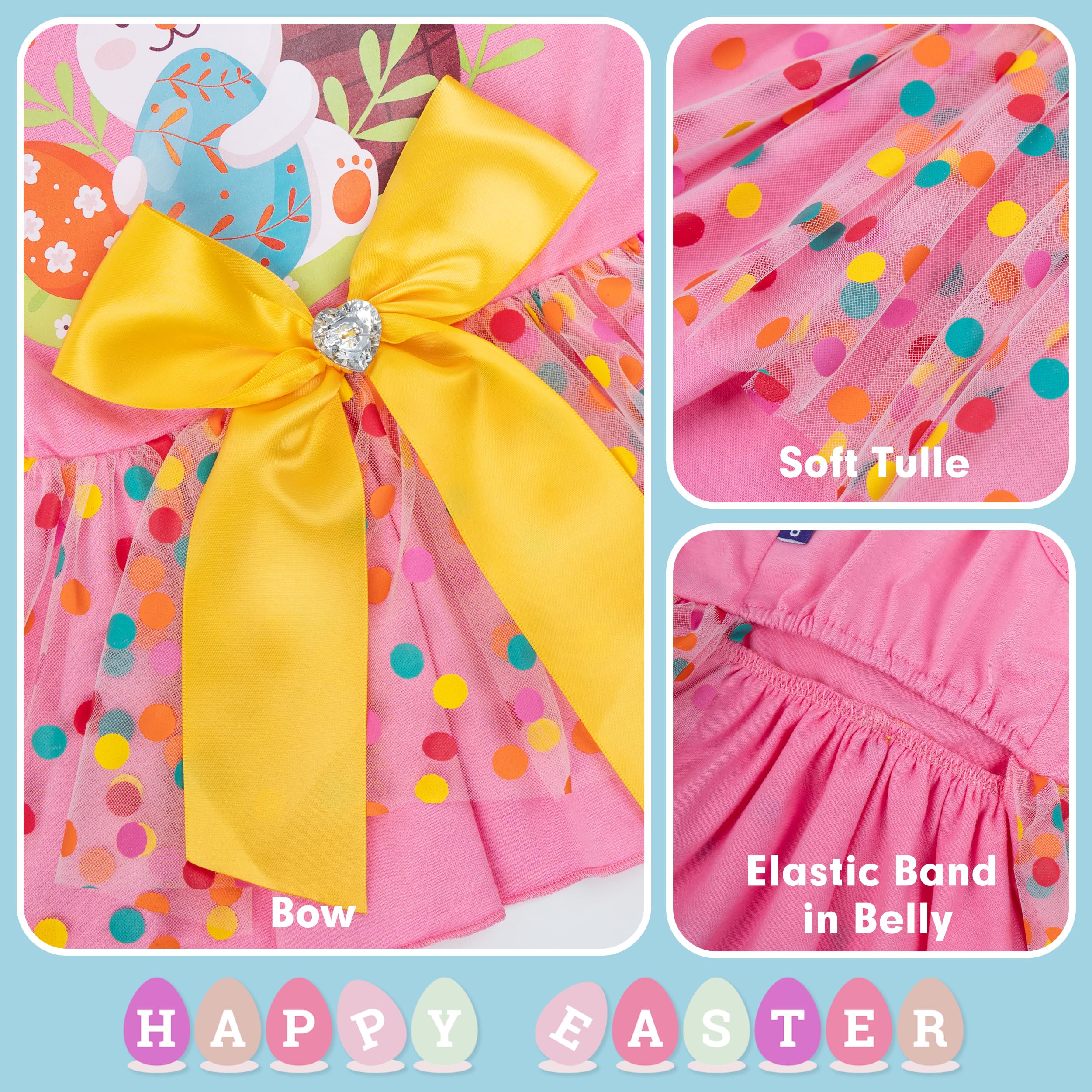 Cyeollo Easter Day Dog Dress Dog Clothes Girl Skirt Holiday Outfit Bunny Egg Print Tulle Doggie Dresses For Small Dogs Cats Pet