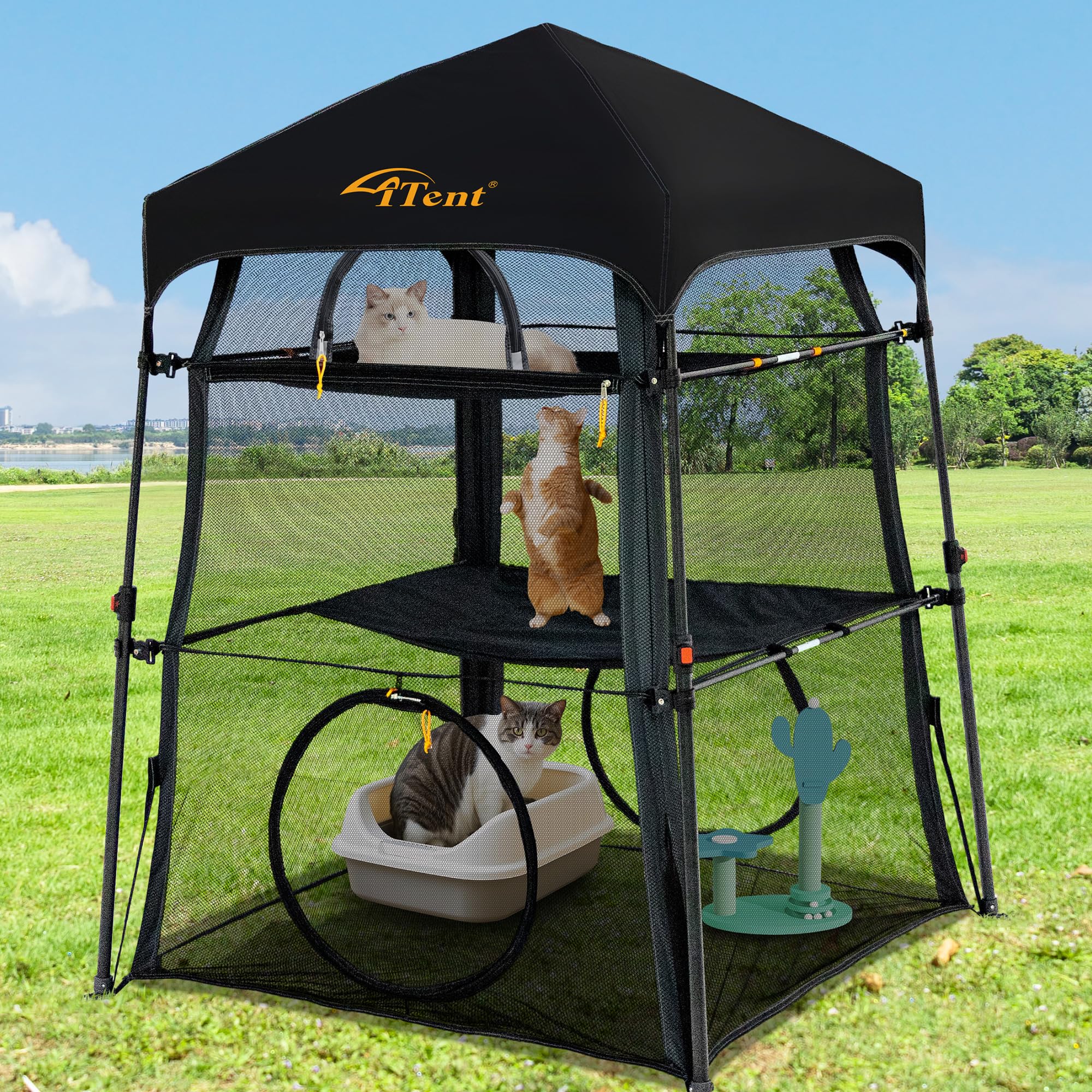 Itent Extra Large Triple Catio Outdoor Cat Enclosure,Pop Up 3 Tier Cat Tent Outdoor Weatherproof & Sunproof, Foladable And Porta