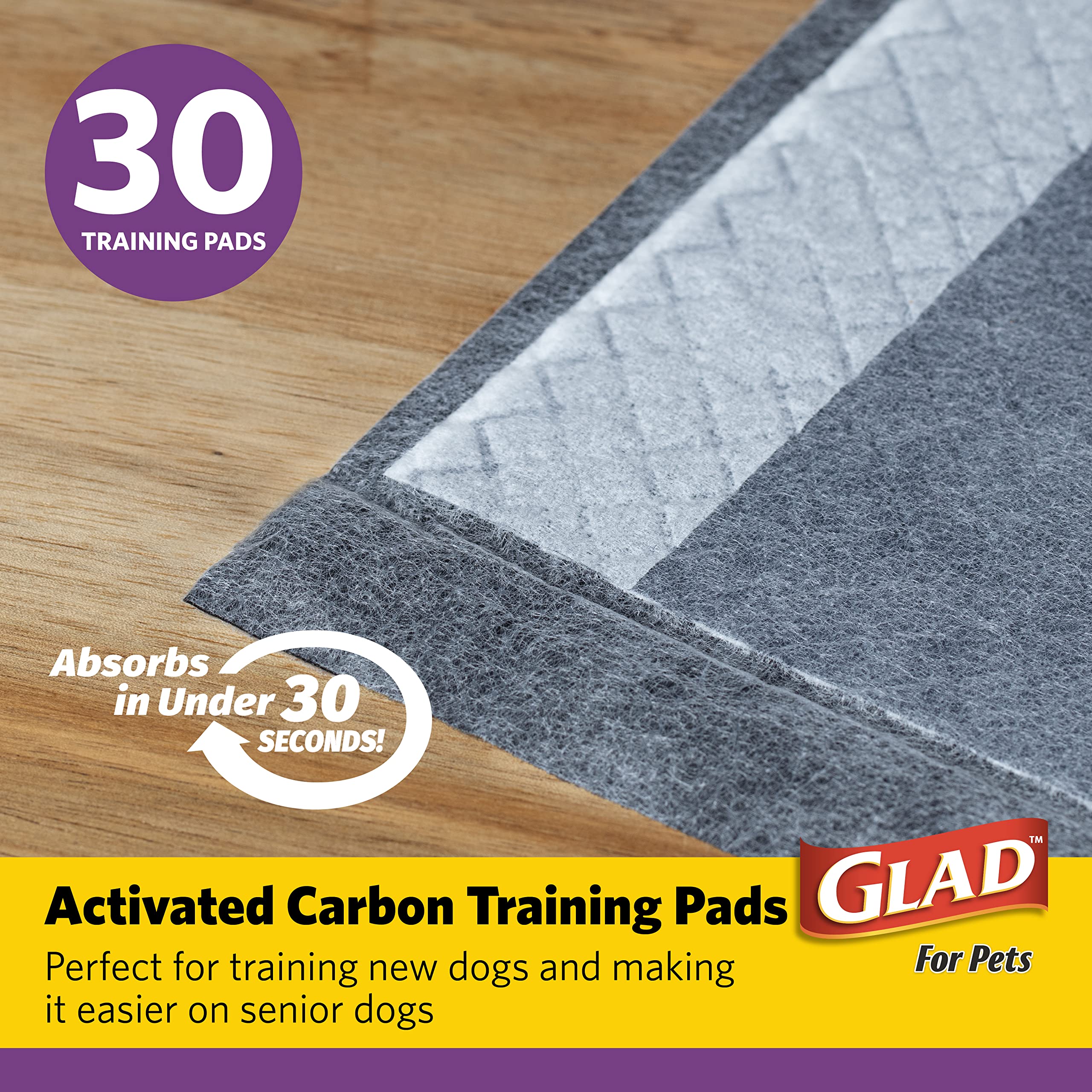Glad Charcoal Puppy Pads - JUMBO-SIZE, Absorbent Training Pads, 180 Count, Model FF8882PCS6, Neutralizes Urine Instantly