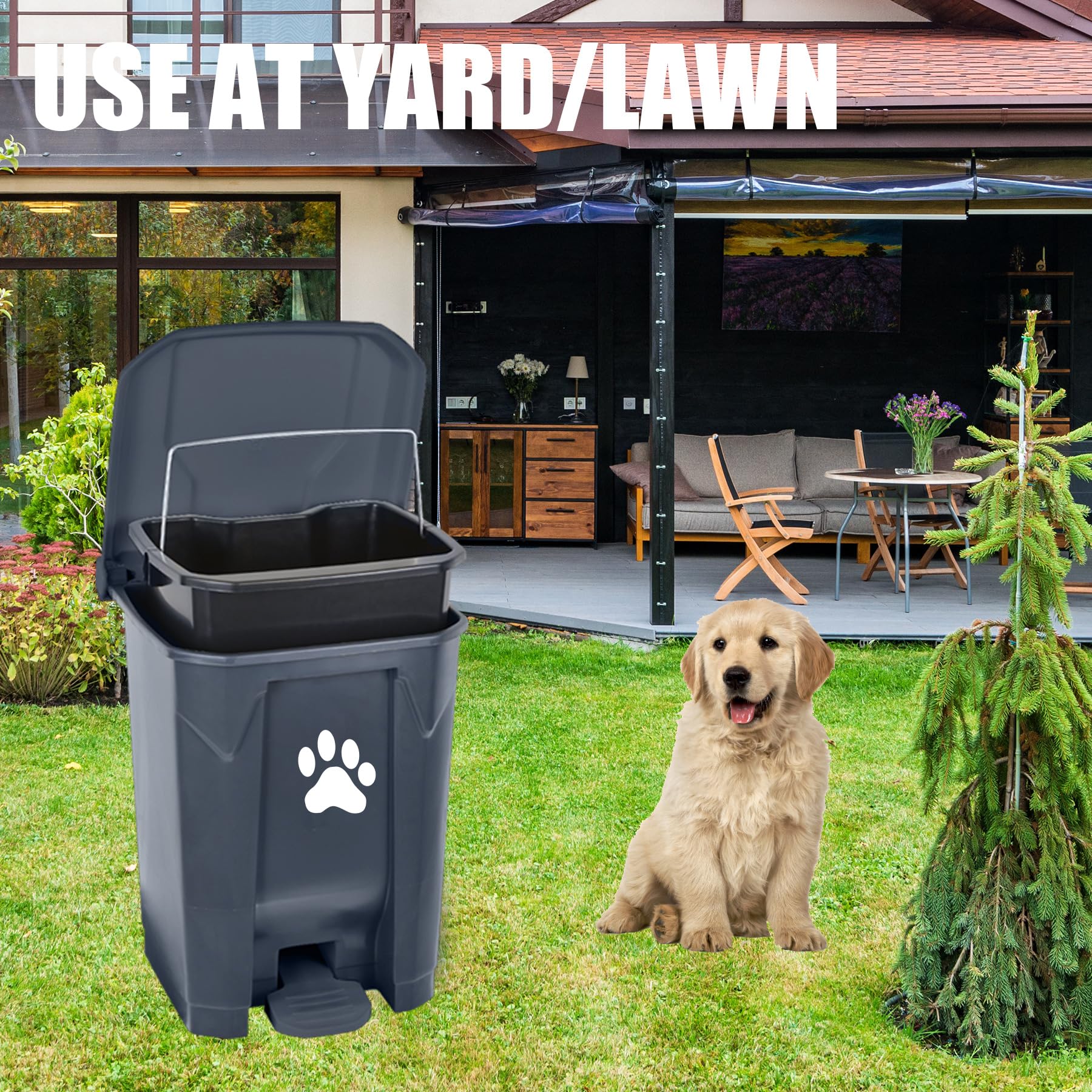 tebiete Dog Poop Trash Can - Grey Plastic Waste Station with Lid, Hands-Free Pedal, 1Pack