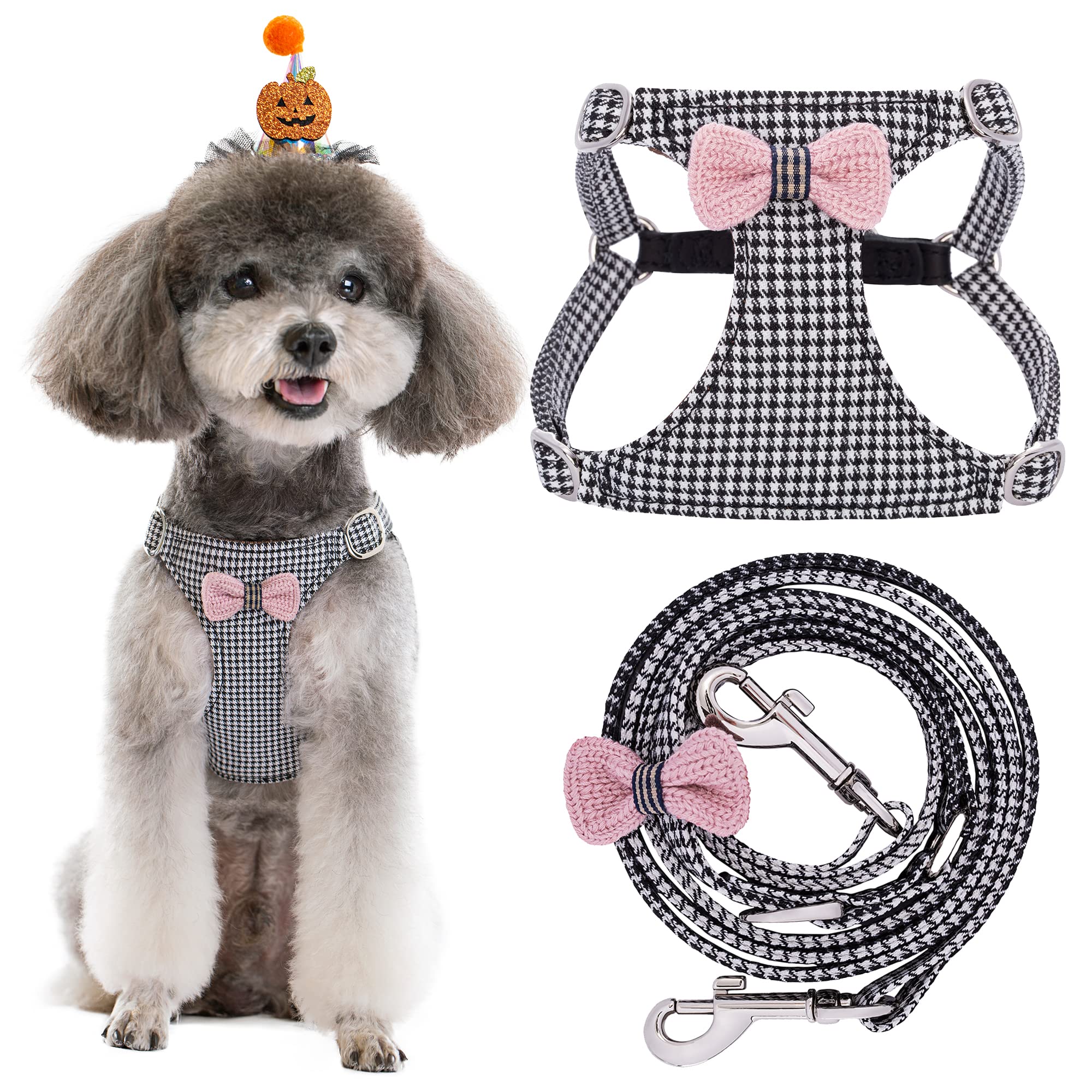 Puppytie No Pull Xs Dog Harness With Multifunction Dog Leash,Soft Adjustable No Choke Escape Proof Pet Harness Vest,Knitted Blac