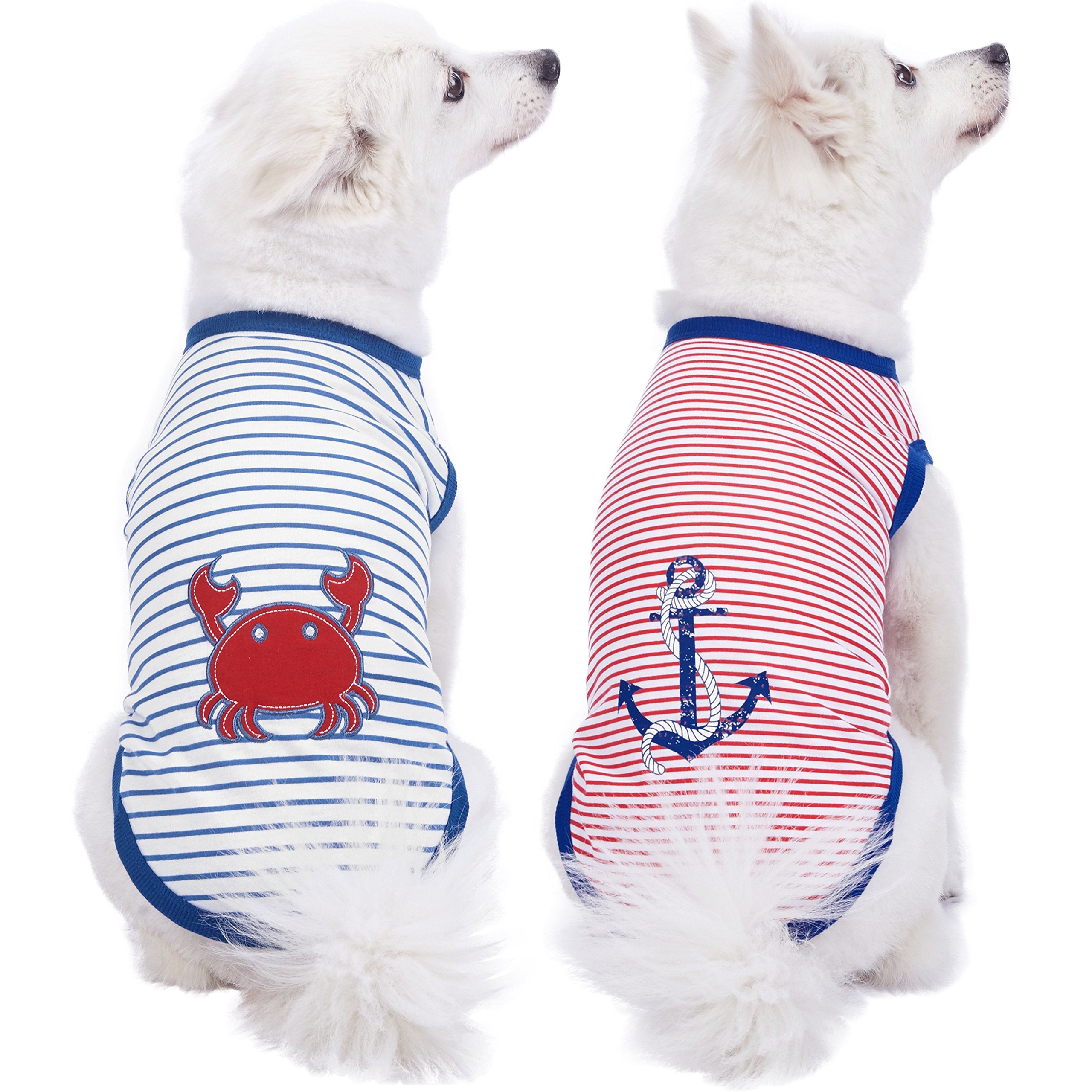 Blueberry Pet Soft & Comfy Summer Vacation Beach Cotton Dog T-Shirts, 2 Pack, Sunshine Sea Lover Striped Shirts Tank Top Clothes