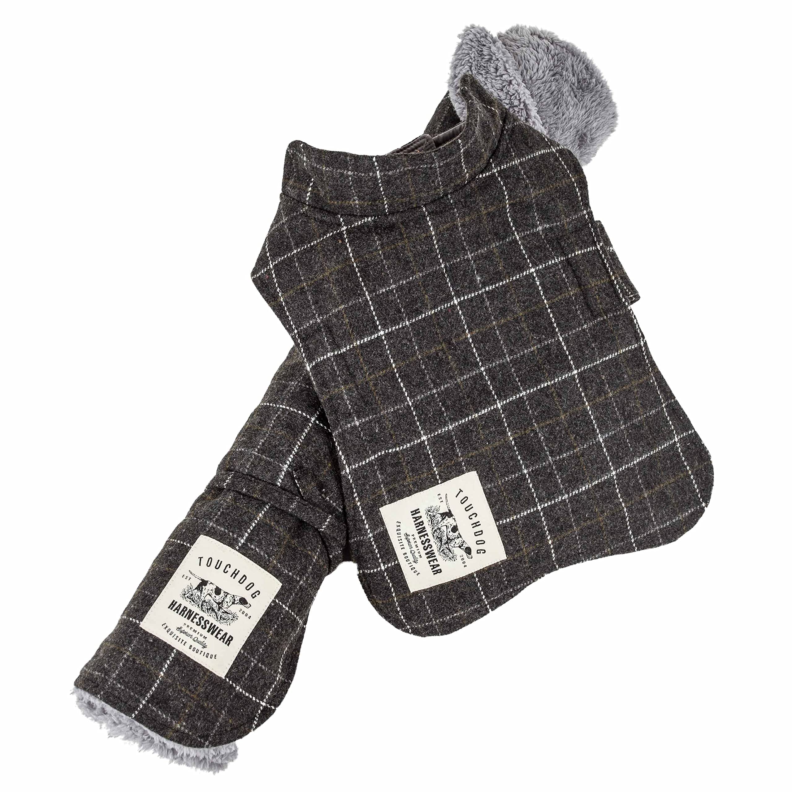 Touchdog  2-in-1 Windowpane Plaided Dog Jacket with Matching Reversible Dog Mat - Dog Coat Features Easy Hook-and-Loop enlosures
