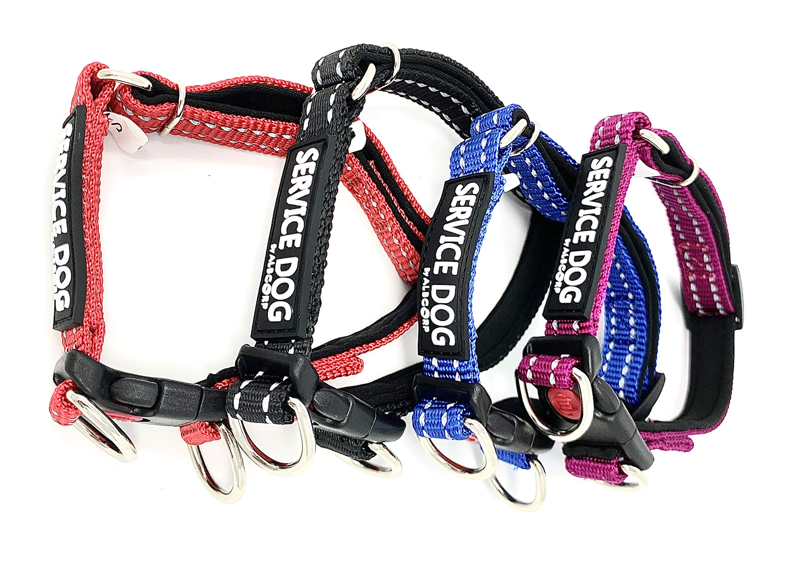 Albcorp Reflective Service Dog Collar - Sizes Xs To Xl (8.6-28.7 Inches), Service Dog Rubber Patch, Neoprene-Padded Comfort & Hi